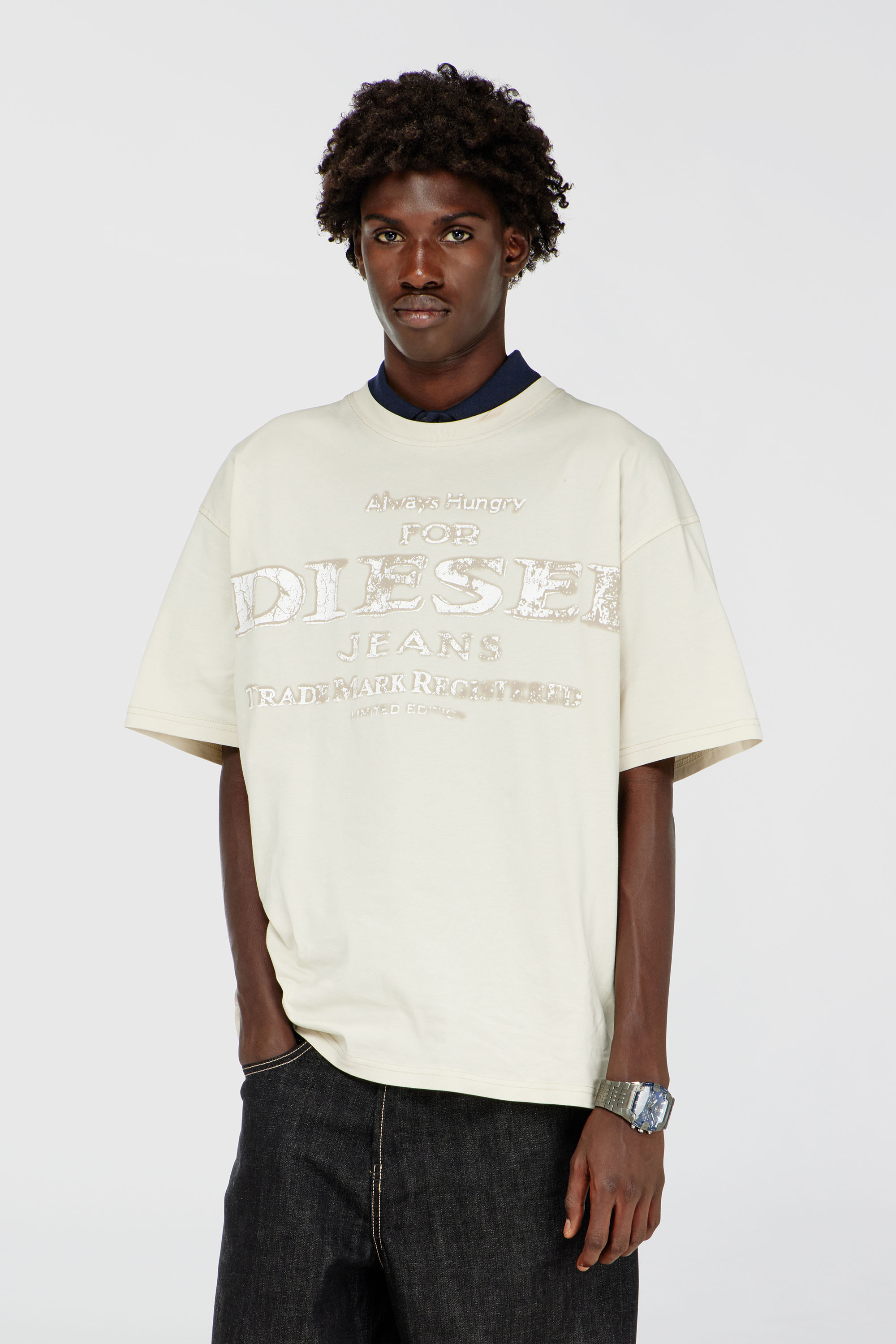 Diesel - T-BOXT-B4, T-shirt avec logo &agrave; effet craquel&eacute; Homme in Blanc - 3