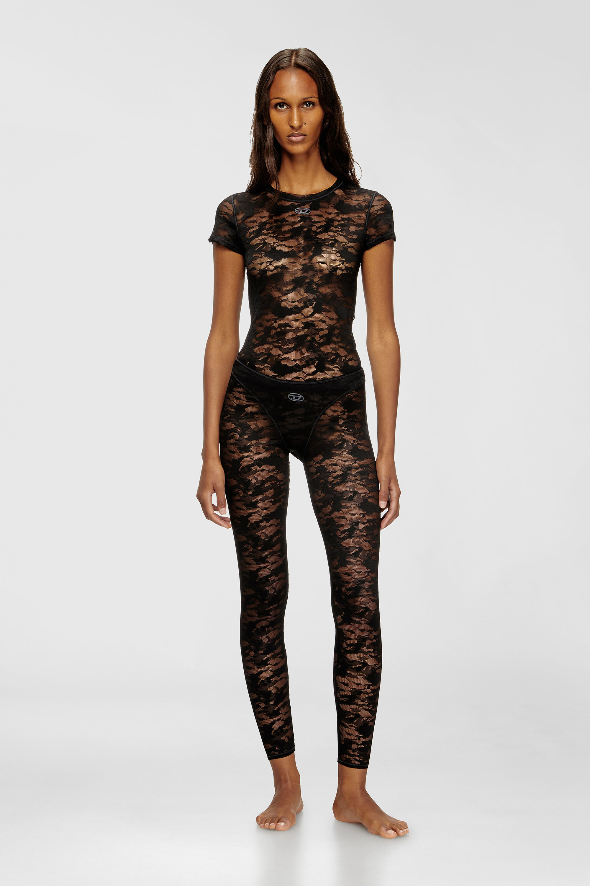 Diesel - CLAIRE-UTLT, Legging en dentelle camouflage Femme in Noir - 1