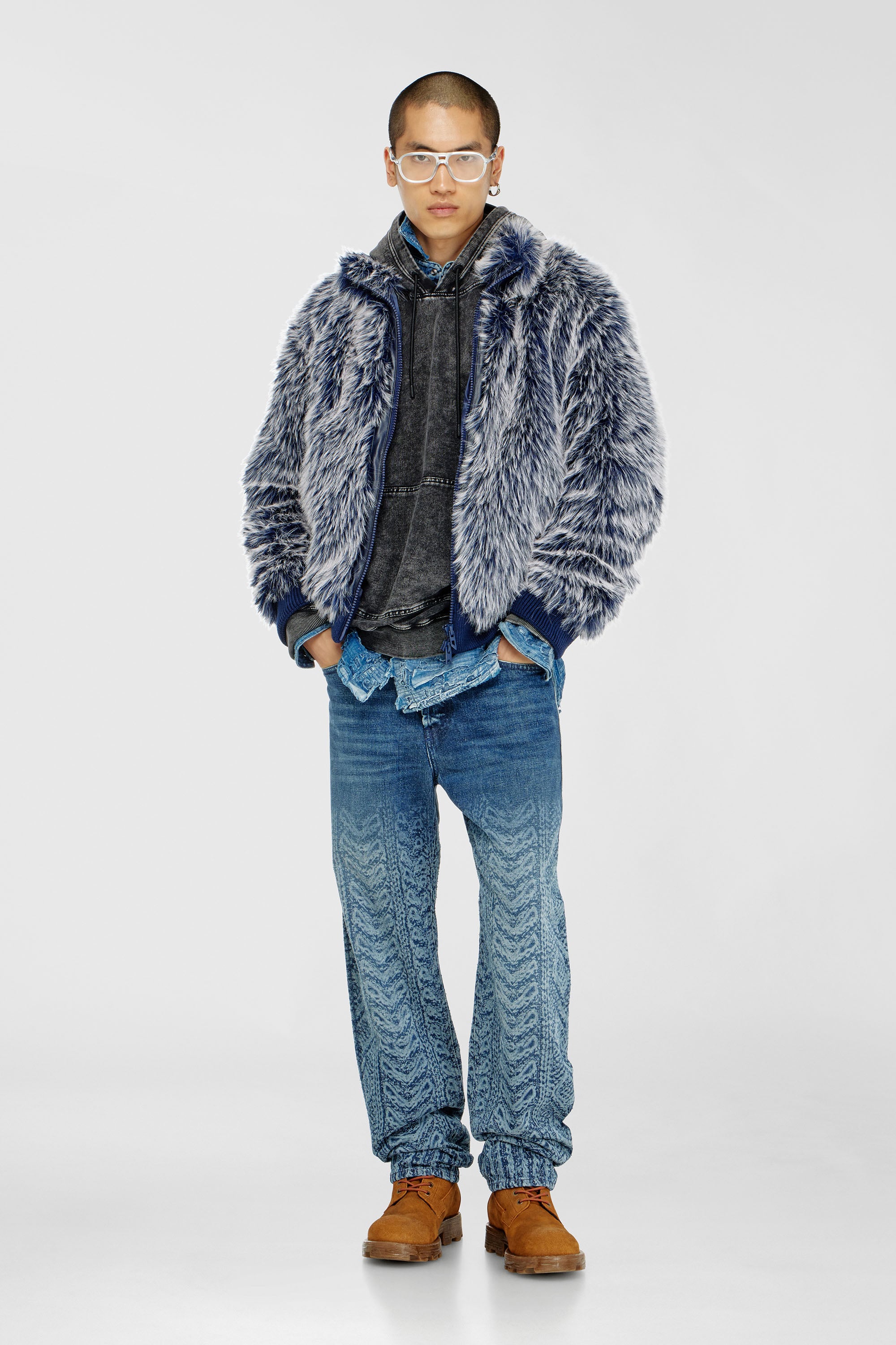Diesel - S-BOXT-HOOD-TUK, Sweat &agrave; capuche effet denim trait&eacute; Homme in Gris - 2