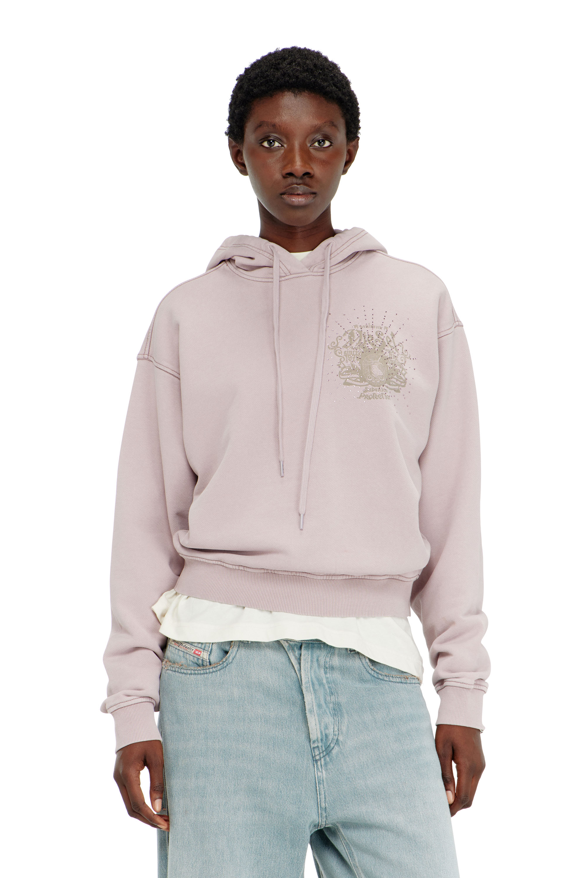 Diesel - F-PHOENY, Sweat &agrave; capuche avec imprim&eacute;s et clous strass Femme in Violet - 1