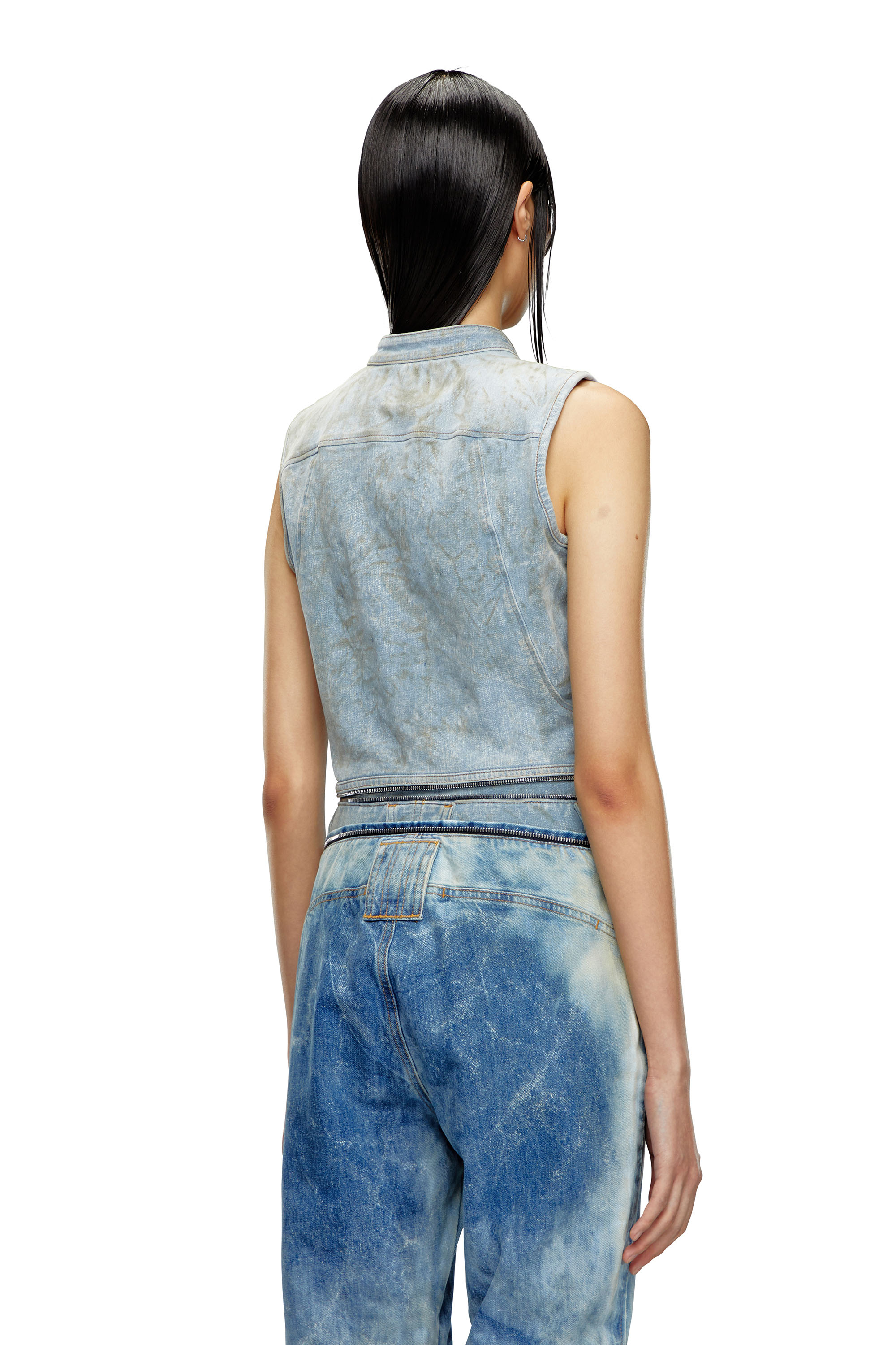 Diesel - DE-NATA-FSE, Top en denim seconde peau avec détails biker Femme in Bleu - 4