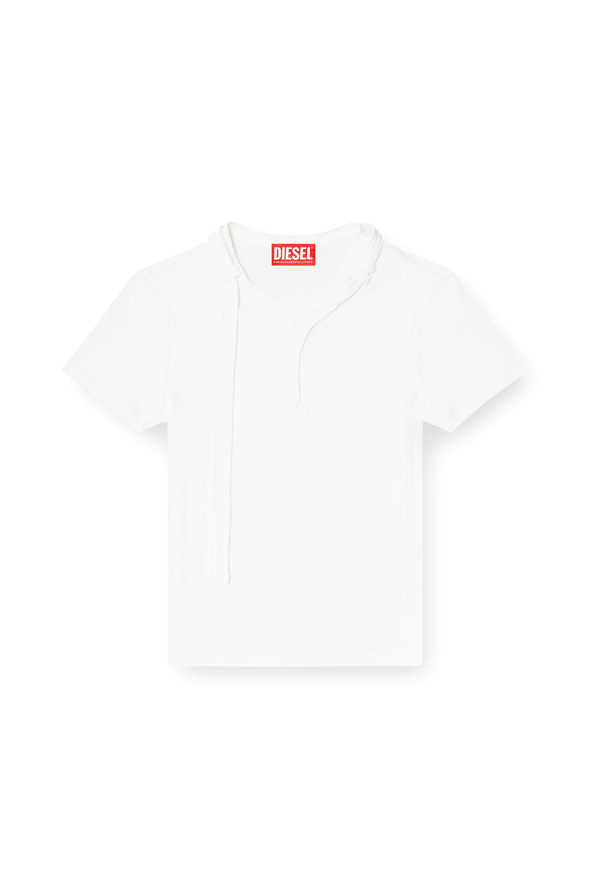 Diesel - T-IARAS, Top en jersey c&ocirc;tel&eacute; avec bride biker au cou Femme in Blanc - 3