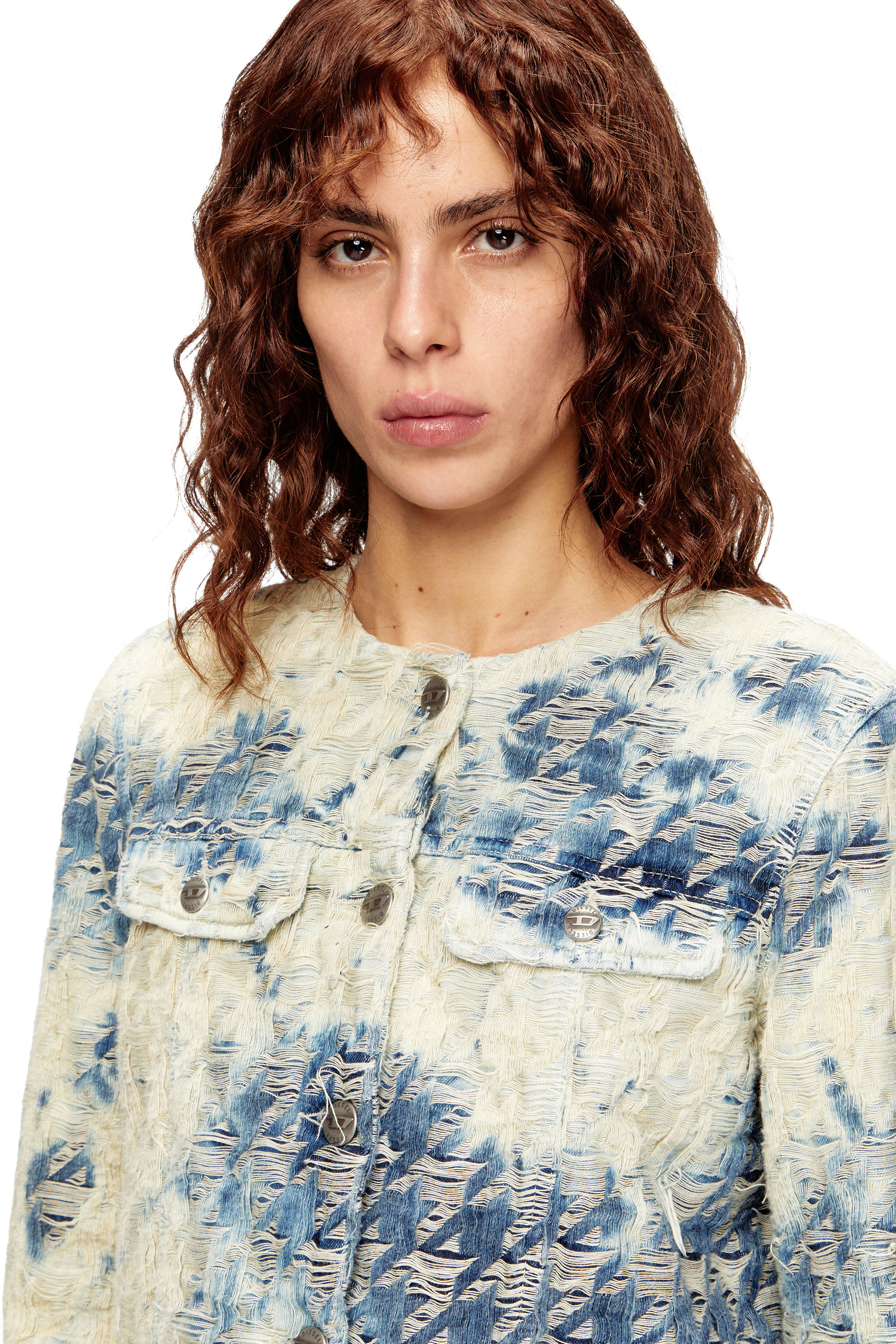 Diesel - DE-GRAFY-FSH, Veste en denim tissé pied-de-poule Femme in Polychrome - 5