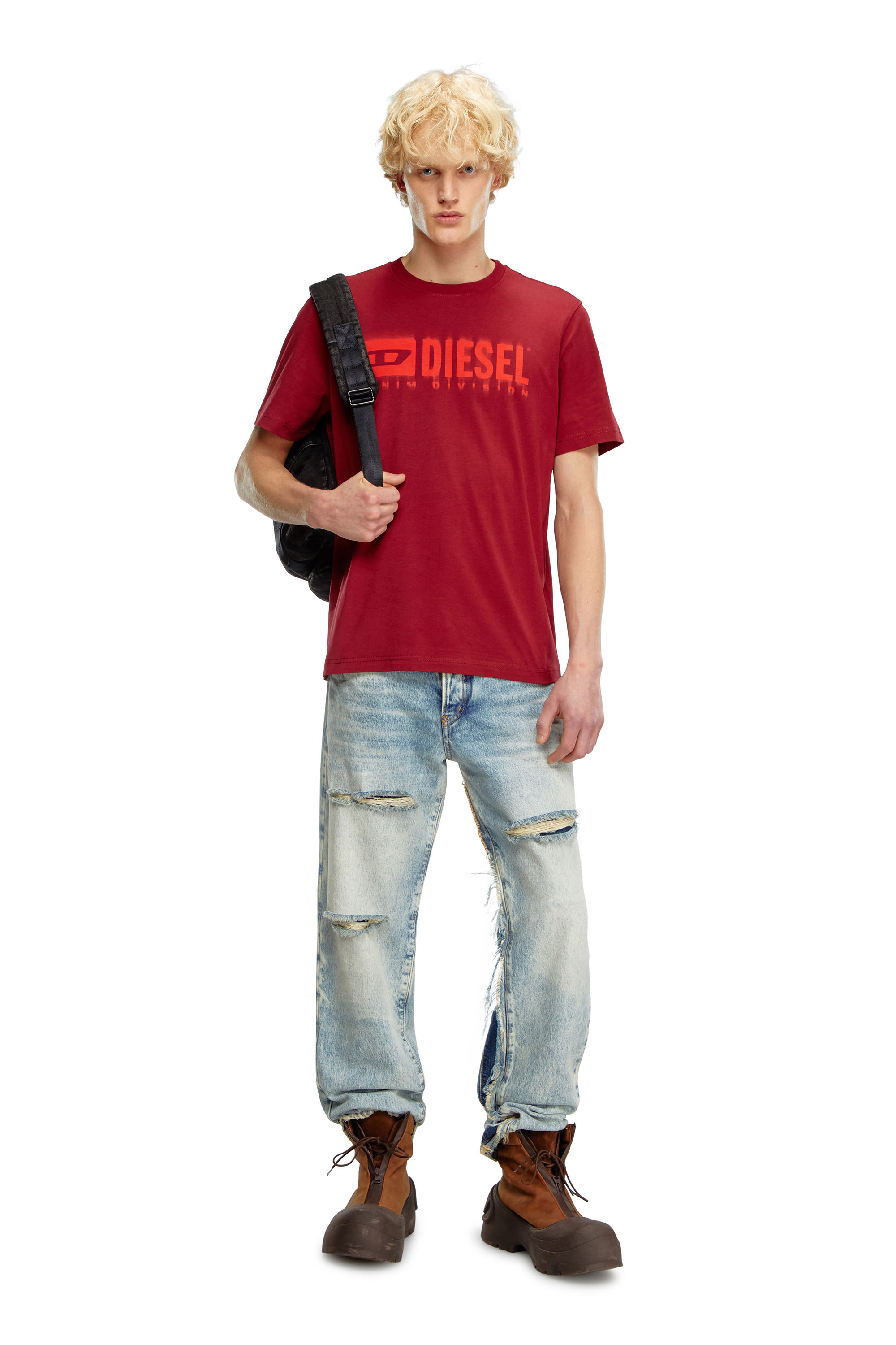 Diesel - T-ADJUST-Q7, Man's T-shirt with blurry Diesel logo in Red - 2