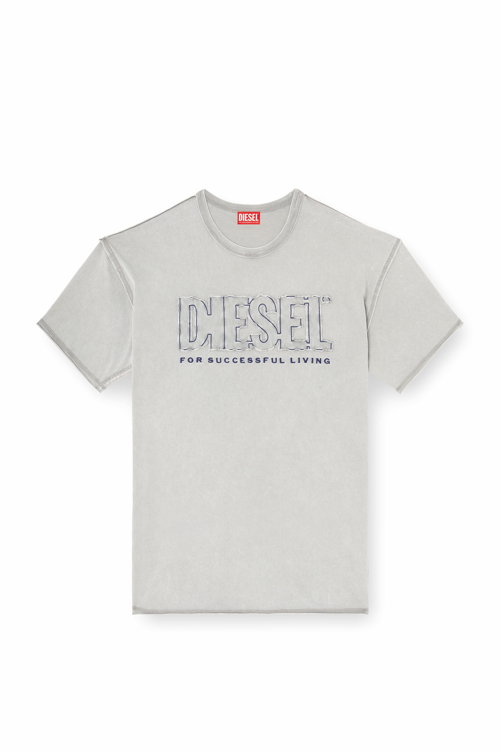 Diesel - T-RAWBOXT, T-shirt avec logo appliqu&eacute; et bord brut Homme in Gris - 3