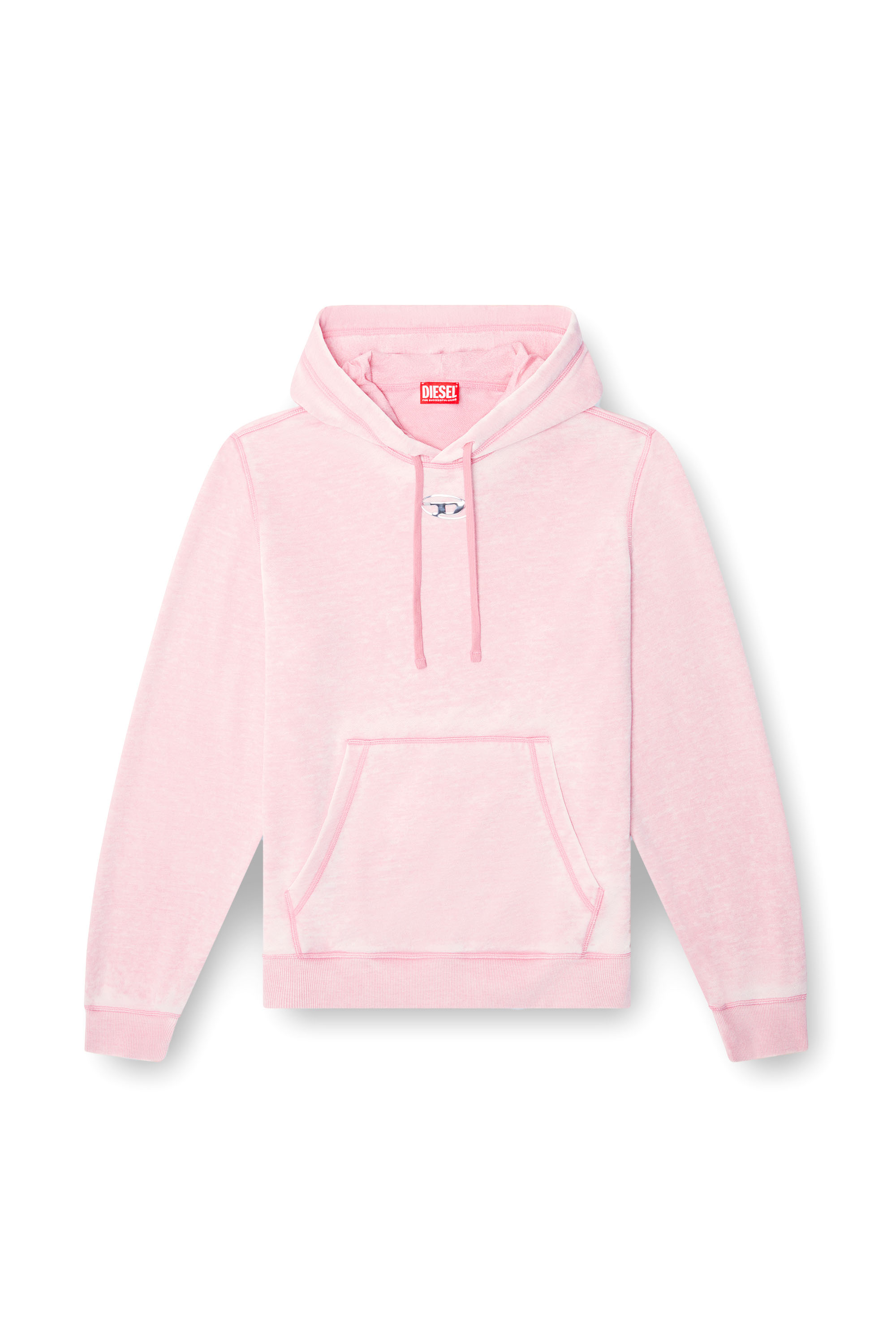 Diesel - S-GINN-HOOD-PAK, Sweat-shirt à capuche burnout avec logo aspect métal Homme in Rose - 3