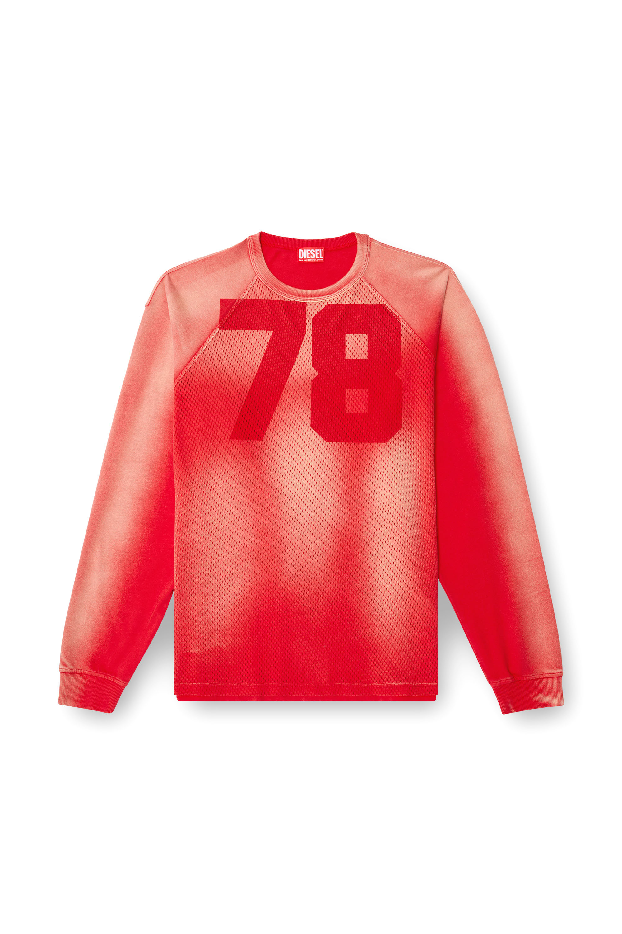 Diesel - T-ROXTER-LS-MESH, T-shirt à manches longues délavé avec devant en mesh Homme in Rouge - 3