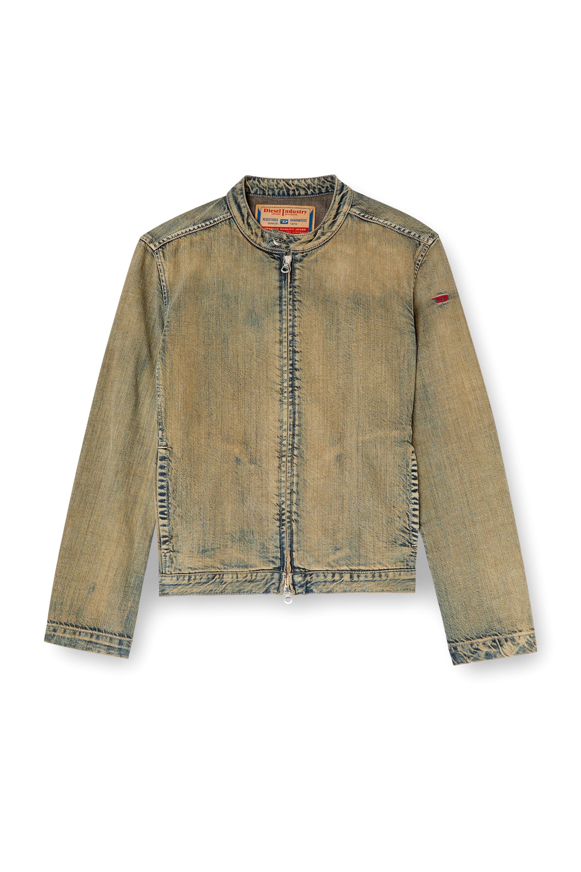 Diesel - D-GLORY, Veste biker en denim brossé doré Homme in Bleu - 2