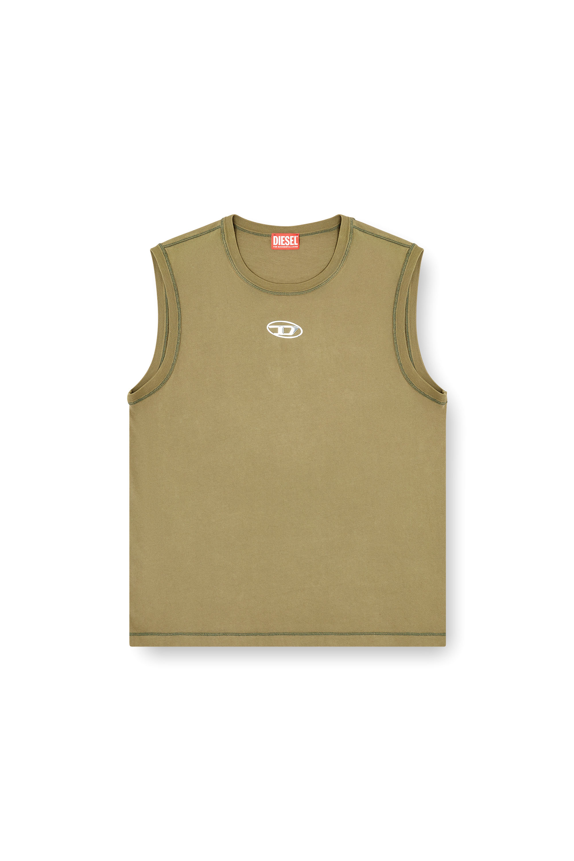 Diesel - T-BISCO-IOD, Haut en coton sans manches avec Ovale D métallique Homme in Vert - 3