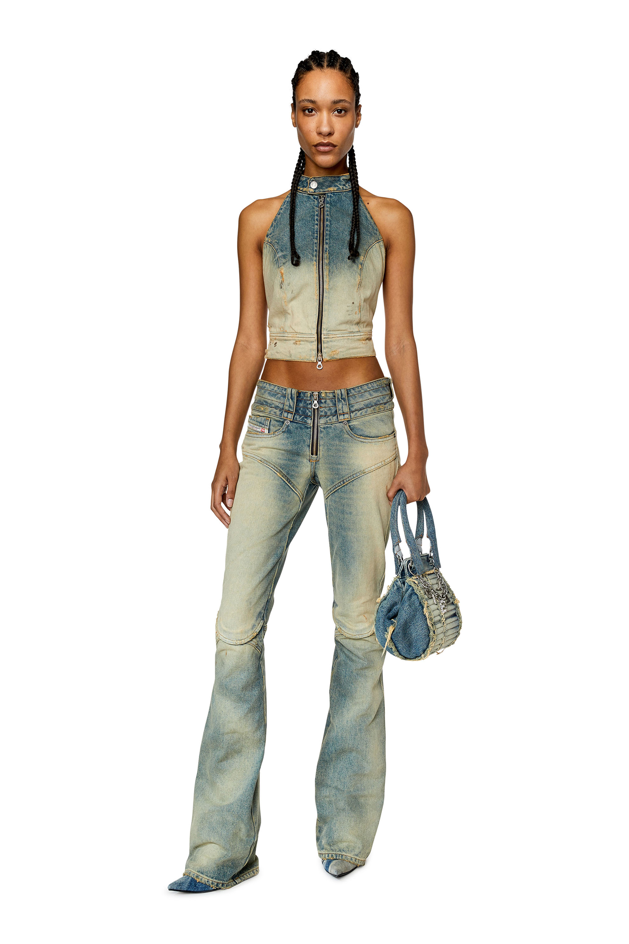 Diesel - DE-BIK-FSC, Top dos nu en dentelle denim Femme in Bleu - 1