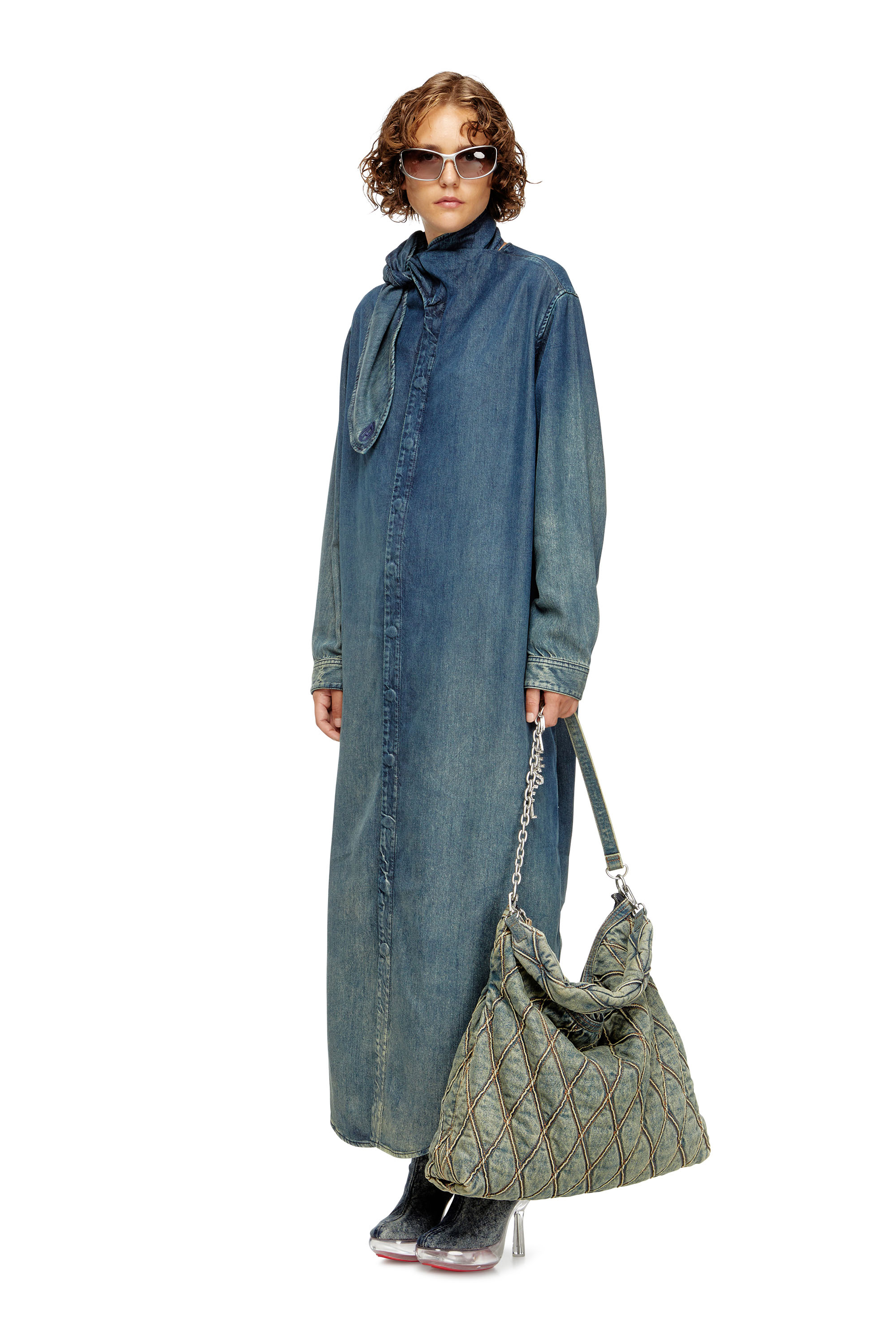 Diesel - D-LAKE PLATFORM MIDB ZIP  STRETCH, D-Lake-Bottines à plateforme en denim et plexiglas Femme in Bleu - 2