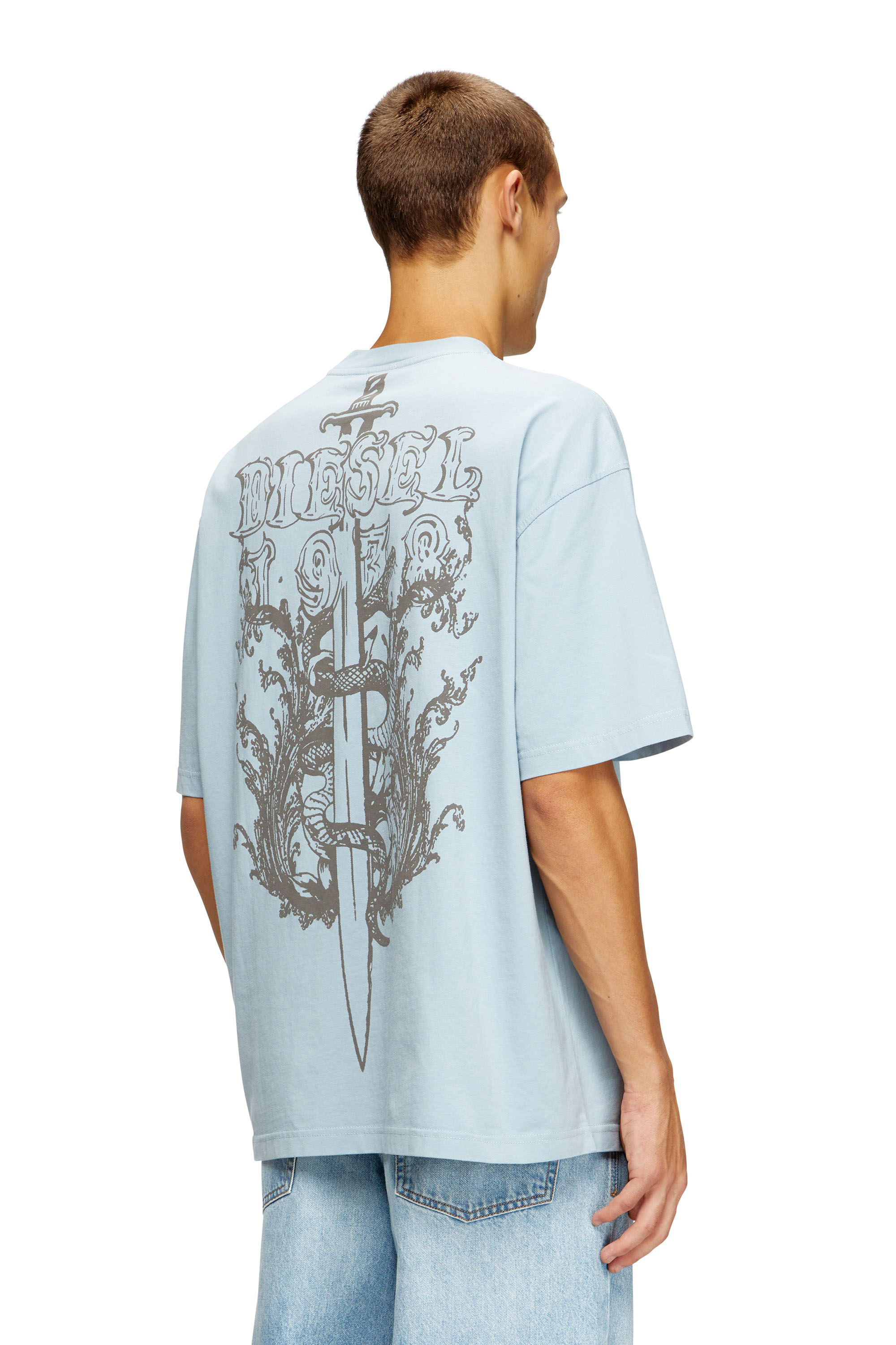 Diesel - T-BOGGY-T5, T-shirt à coupe ample avec imprimé graphique et logo Homme in Bleu - 1