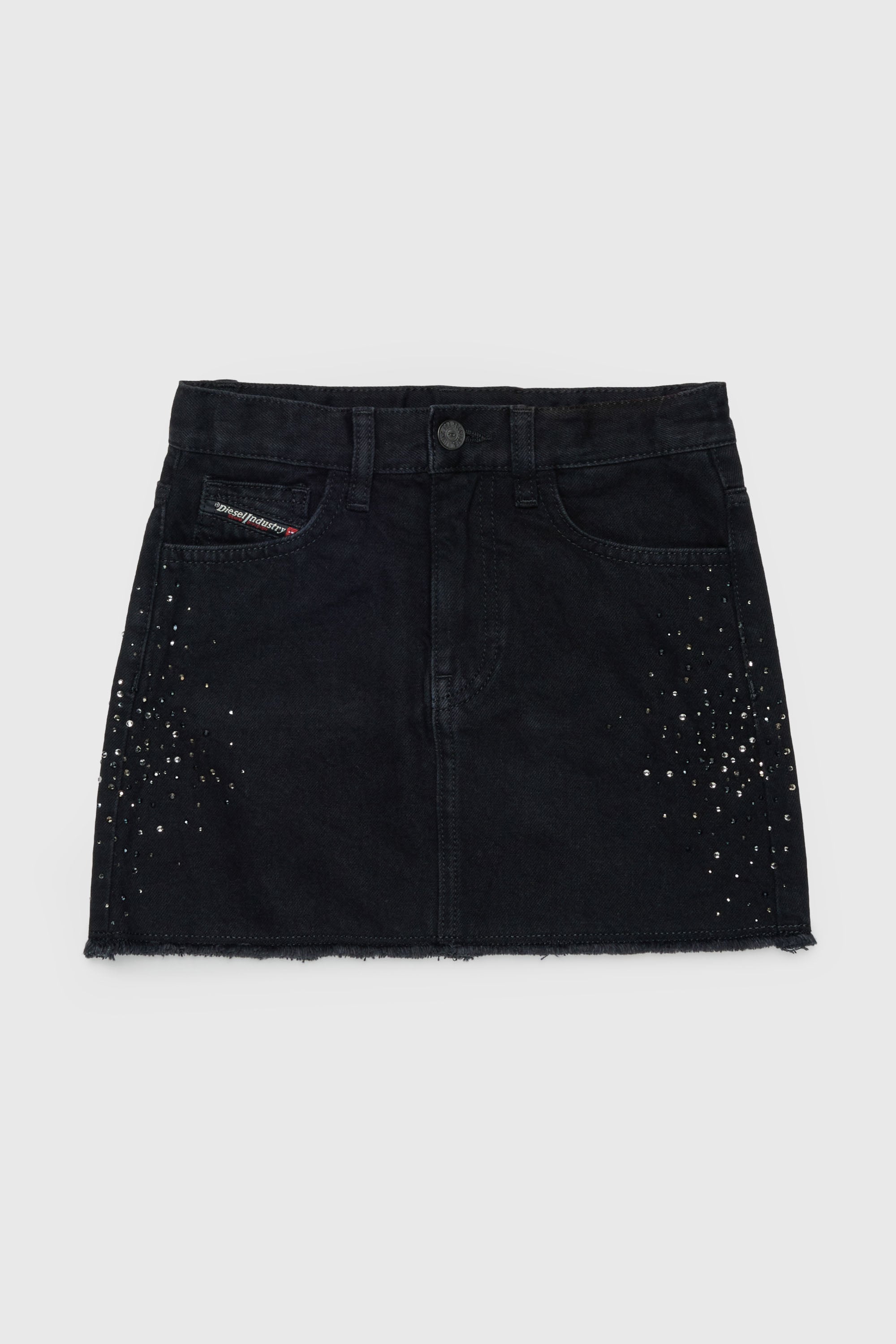 Diesel - GIANNA-SP, Mini-jupe en denim effiloch&eacute; avec strass Femme in Noir - 1