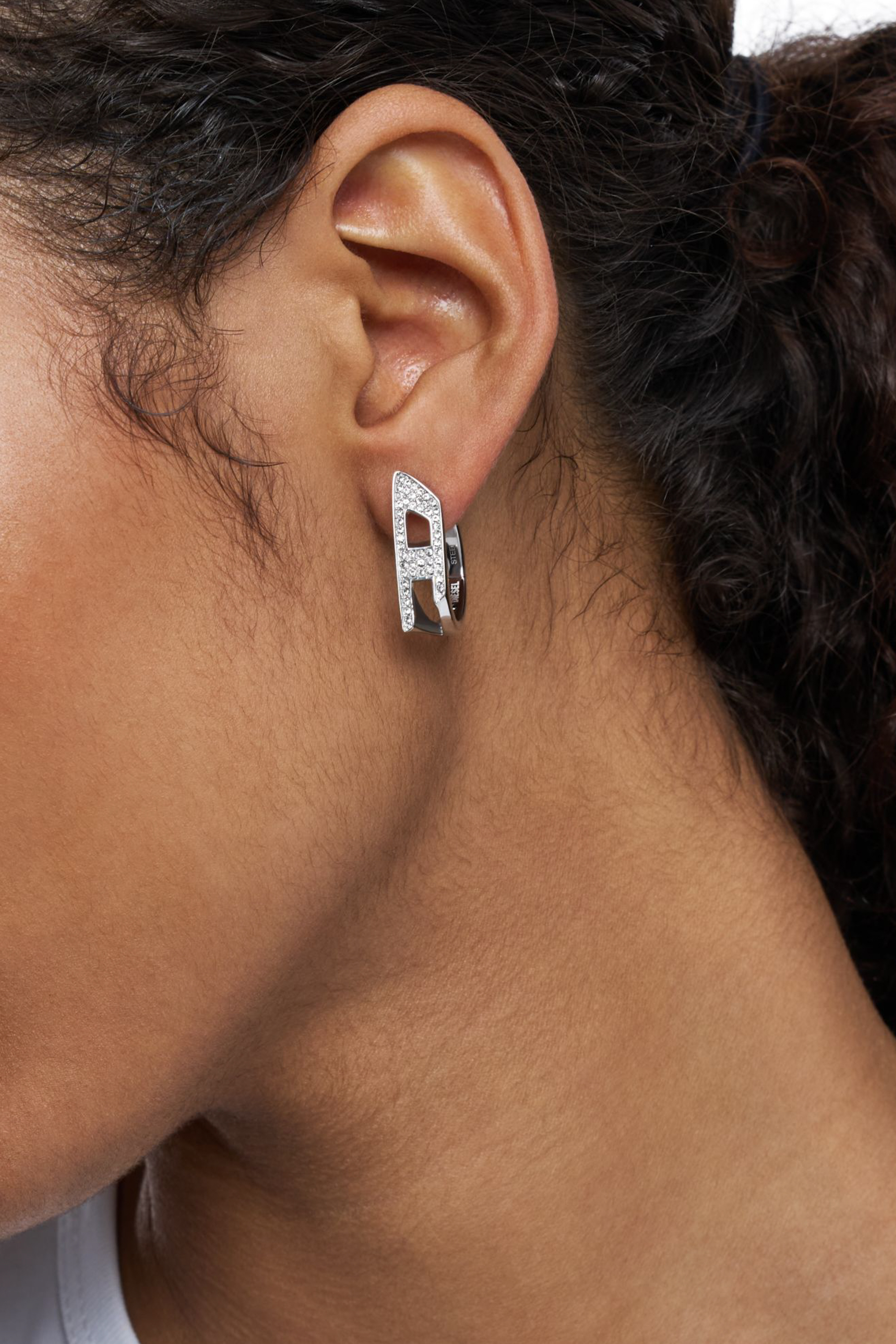 Diesel - DX1628040 JEWELLERY, Créole en acier inoxydable avec effet scintillant Mixte in Gris argenté - 3