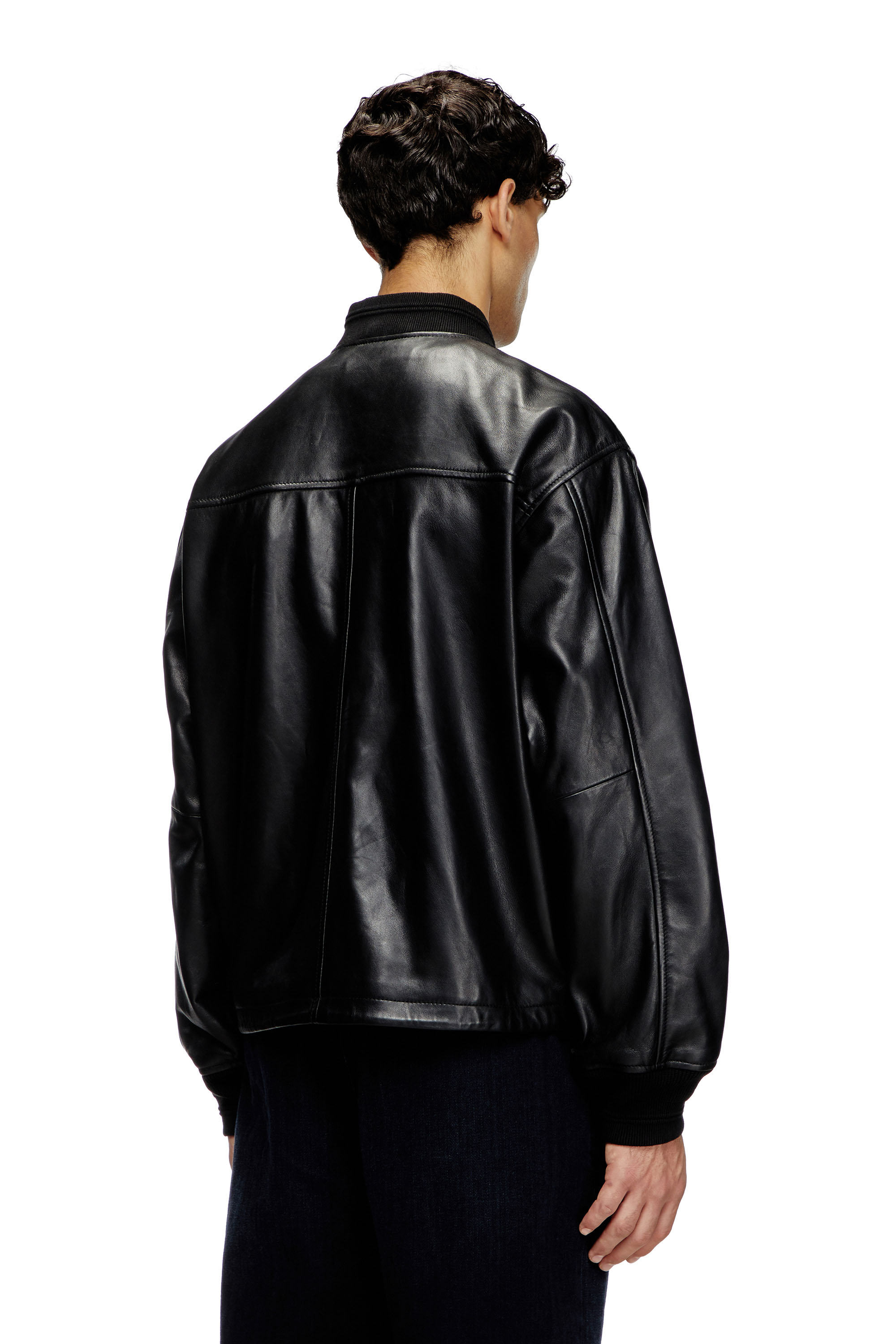 Diesel - L-KHAT, Waxed-leather bomber jacket Homme in Noir - 4