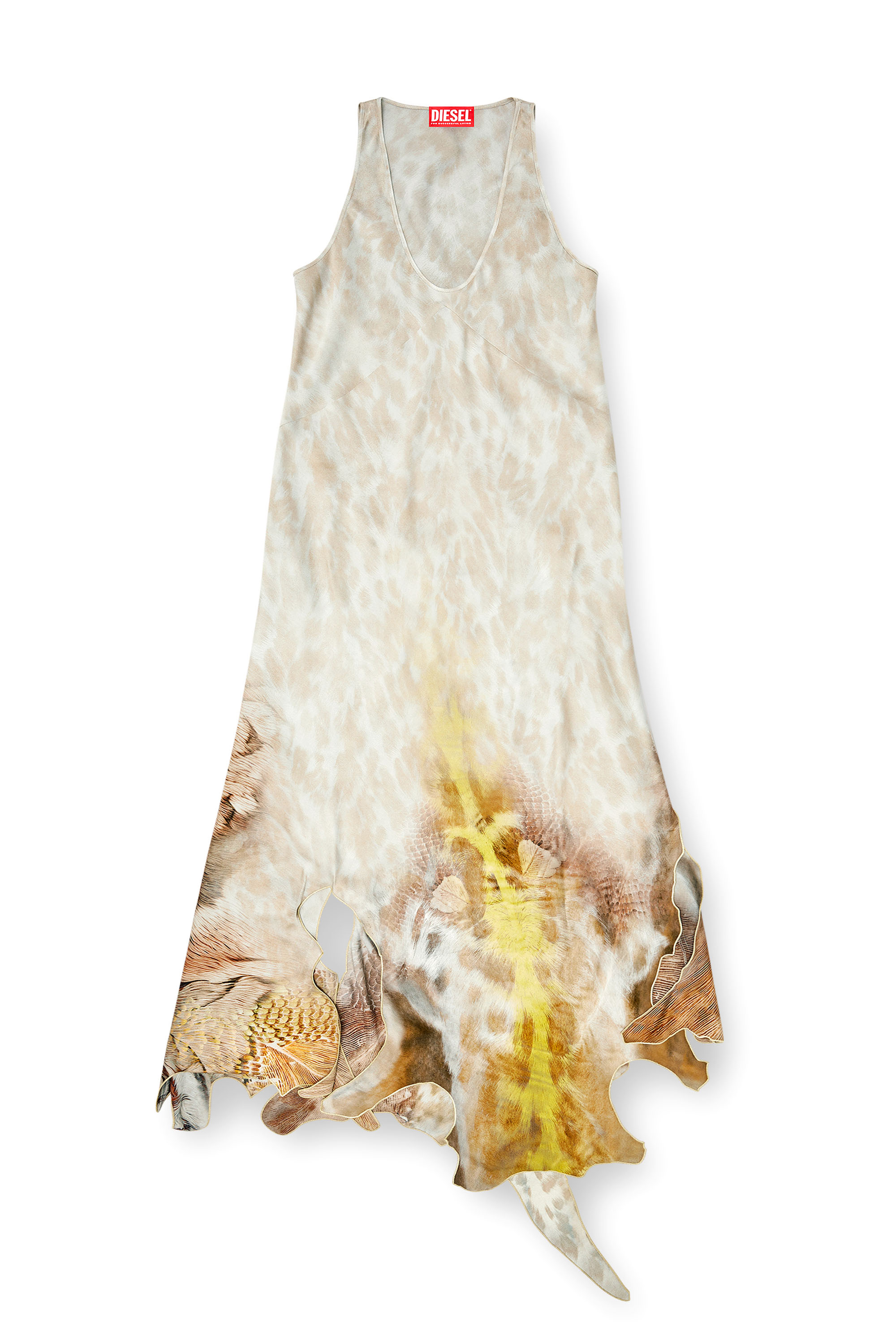 Diesel - D-IKARA, Robe longue en satin avec ourlet effet peau Femme in Beige - 1