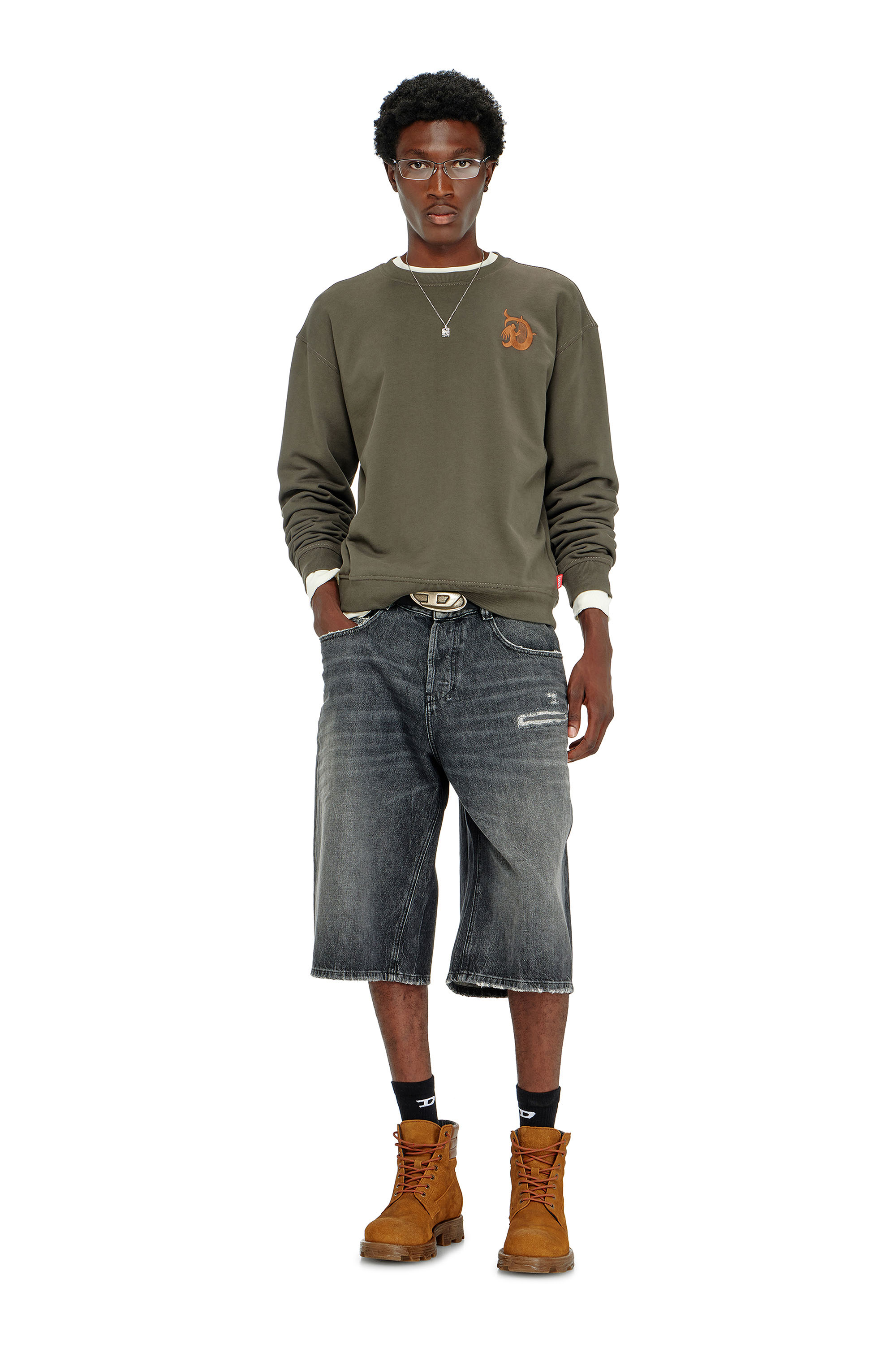 Diesel - S-NORM-AA4, Sweat-shirt avec broderie et imprim&eacute; flock Homme in Vert - 2