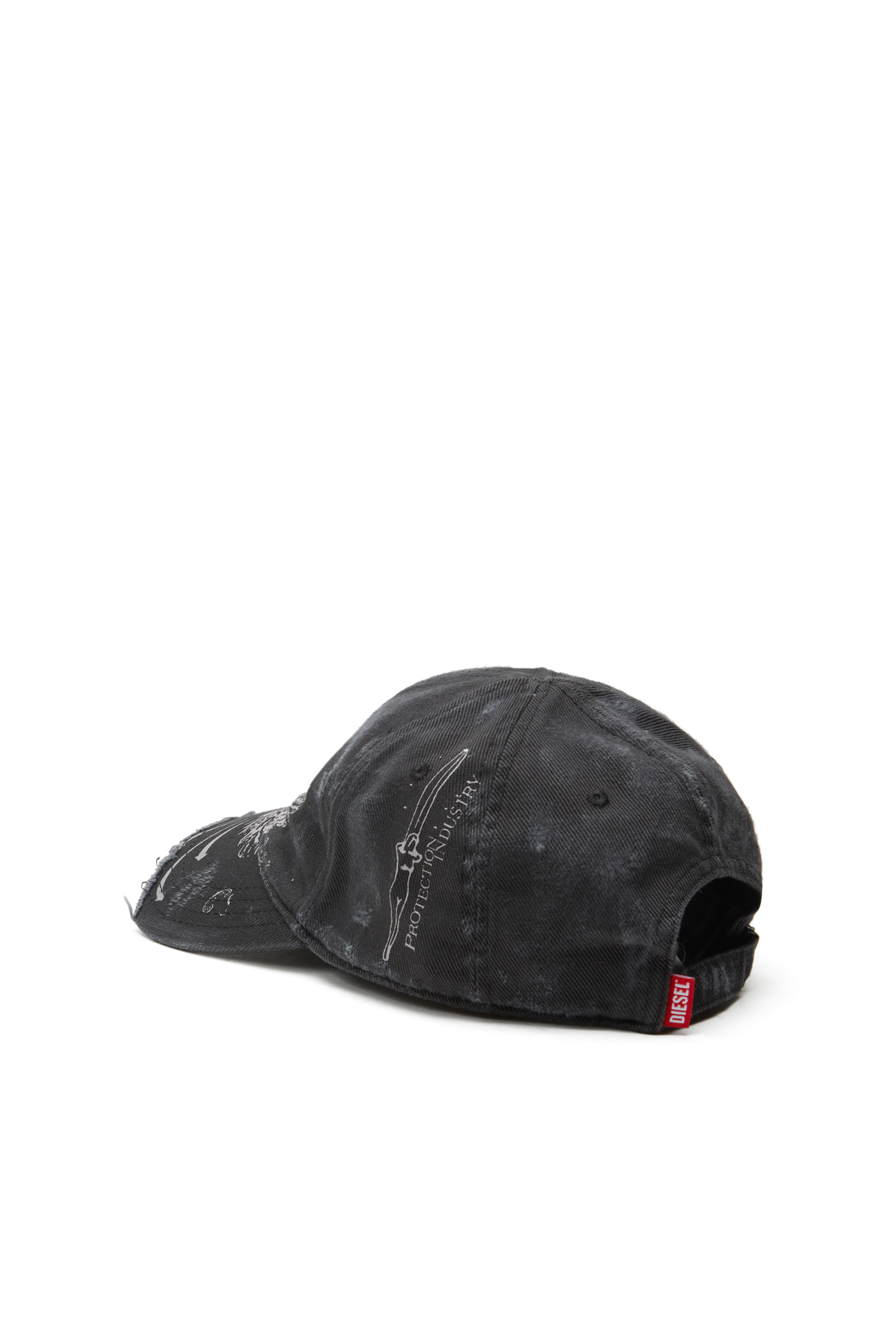 Diesel - C-FENIX, Casquette de baseball effet vieilli avec imprimé du phénix Homme in Noir - 2