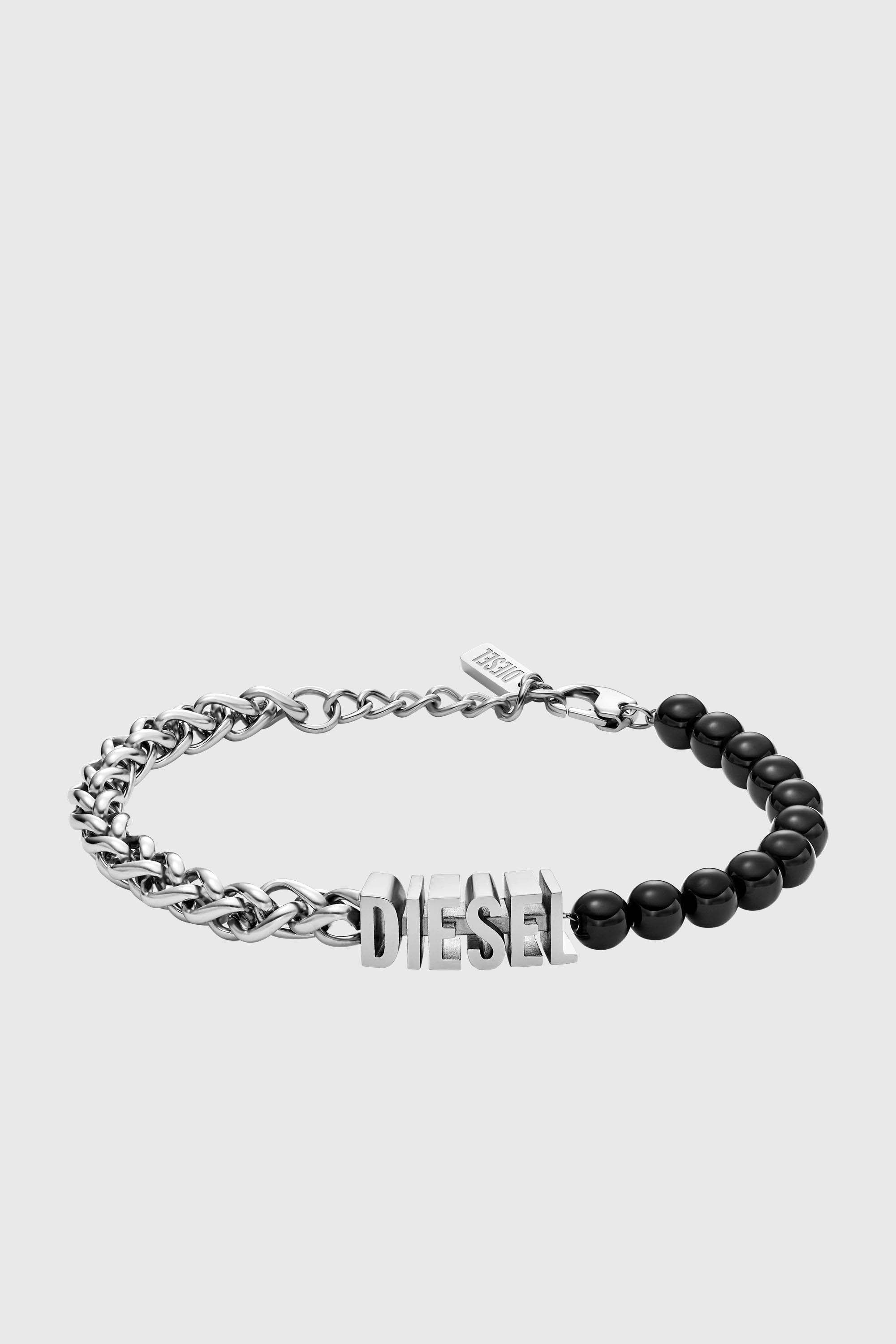 Diesel - DX1541040 JEWEL, Bracelet cha&icirc;ne en perles d'agate noire Mixte in Gris argent&eacute; - 1