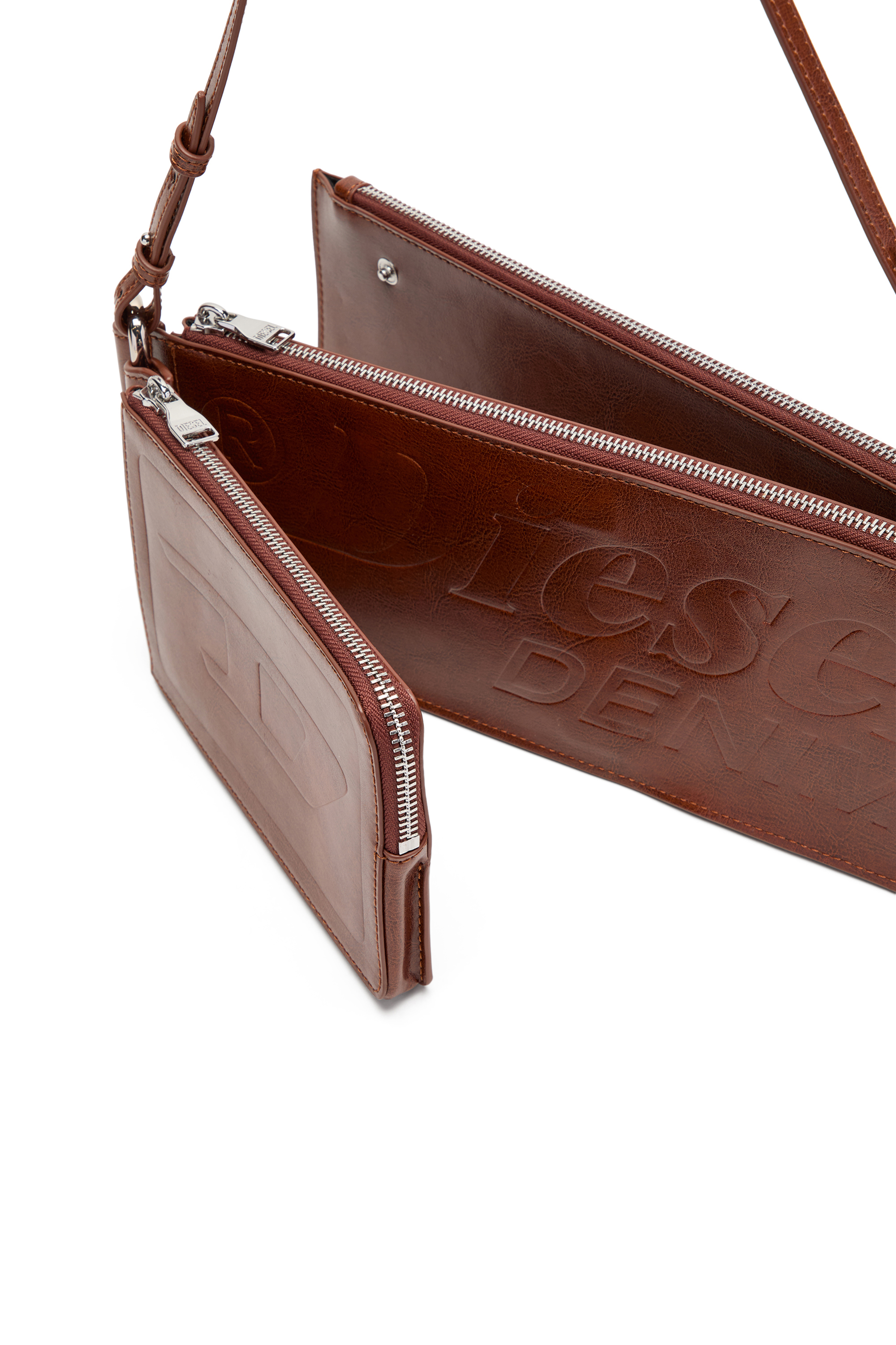 Diesel - FLAG-D SHOULDER BAG X, Flag-D-Sac bandouli&egrave;re modulaire avec logo emboss&eacute; Mixte in Marron - 5