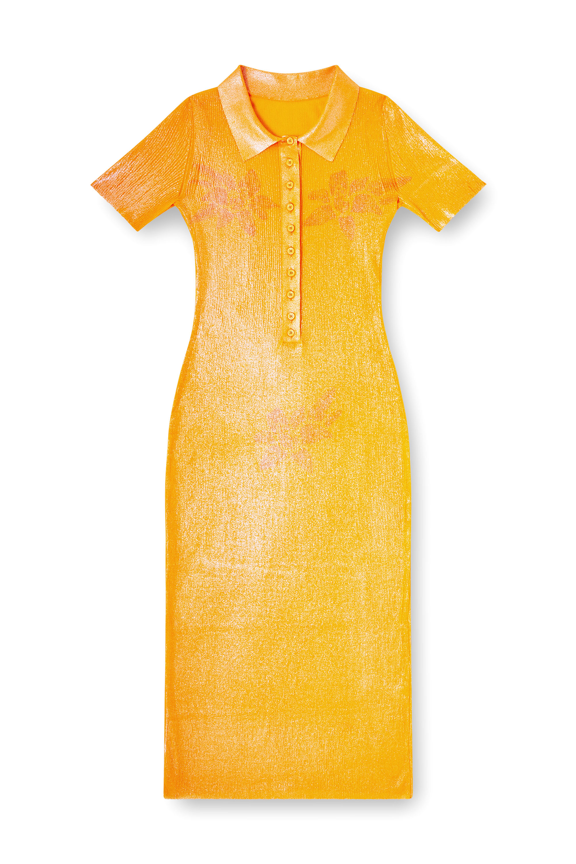 Diesel - M-ORANGE-KG, Robe polo en maille irisée à imprimé lotus Femme in Orange - 2