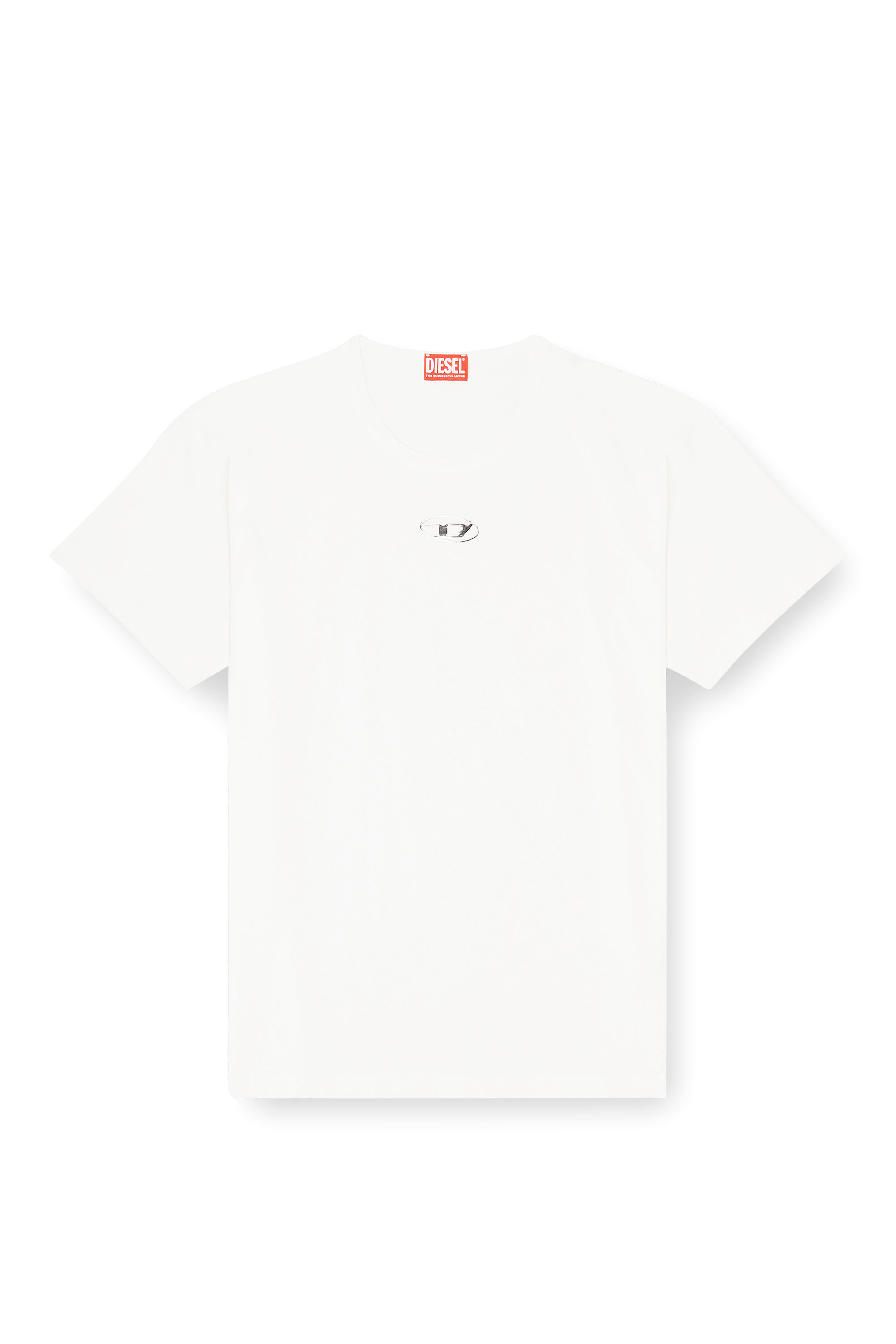 Diesel - T-NORM-IOD, T-shirt en coton l&eacute;ger avec logo Ovale D m&eacute;tallis&eacute; Homme in Blanc - 3