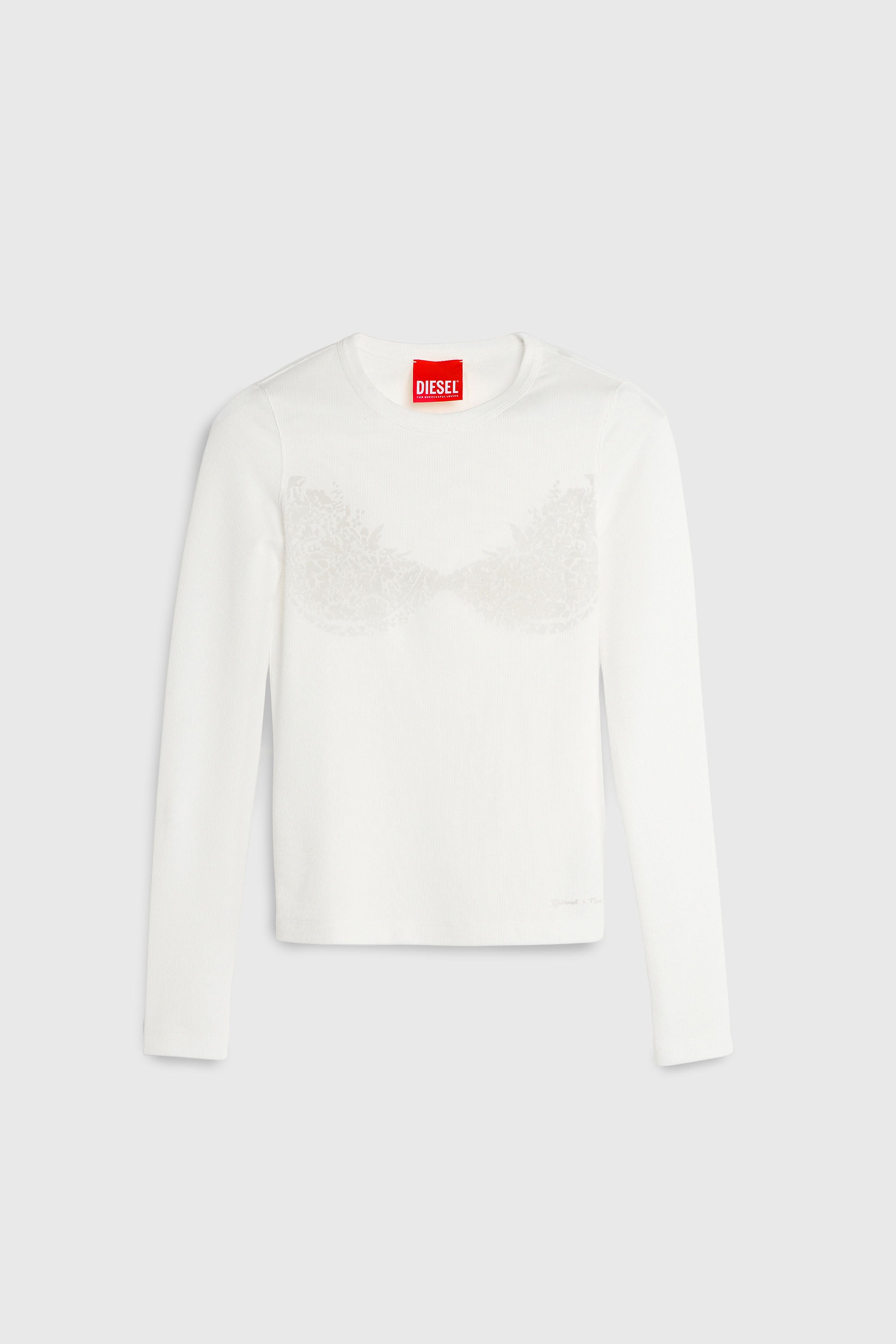 Diesel - PR-T-MOKKI-LS-R, Top avec effet dentelle devor&eacute; Femme in Blanc - 2