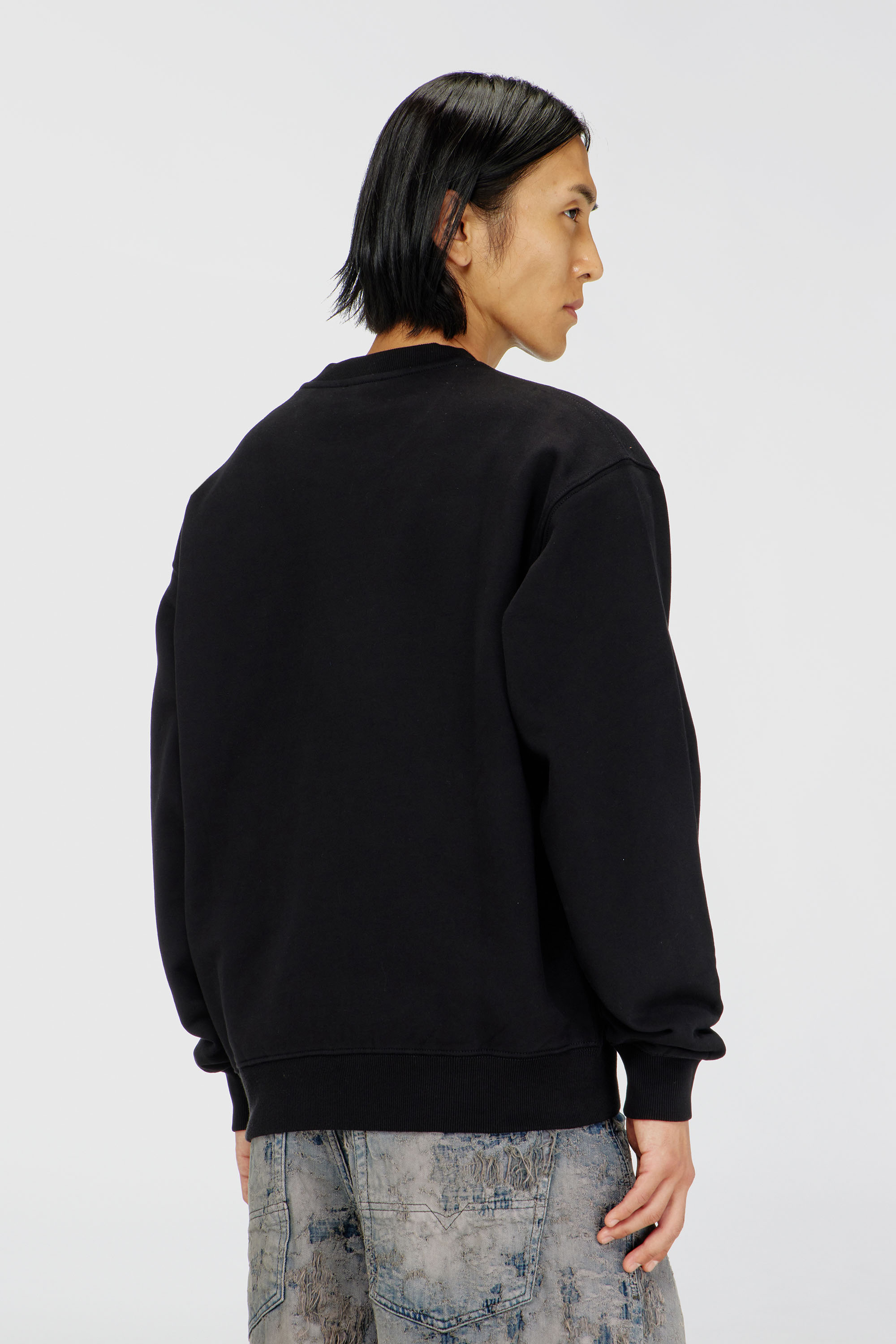 Diesel - S-LUK-R-T92, Pull en coton avec broderie logo Oval D ton sur ton Homme in Noir - 4