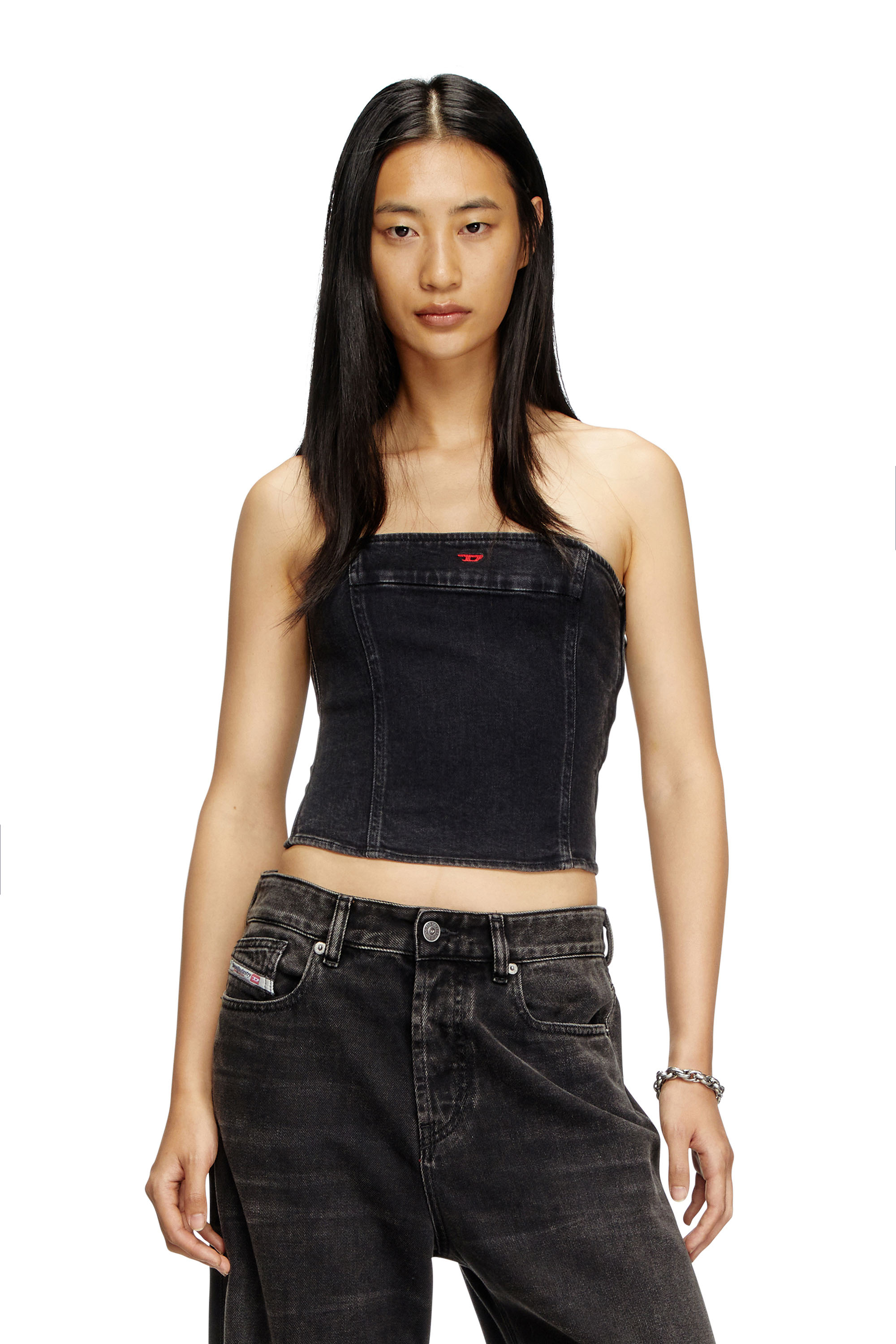 Diesel - DE-VILLE, Top tube en denim confort Femme in Noir - 1
