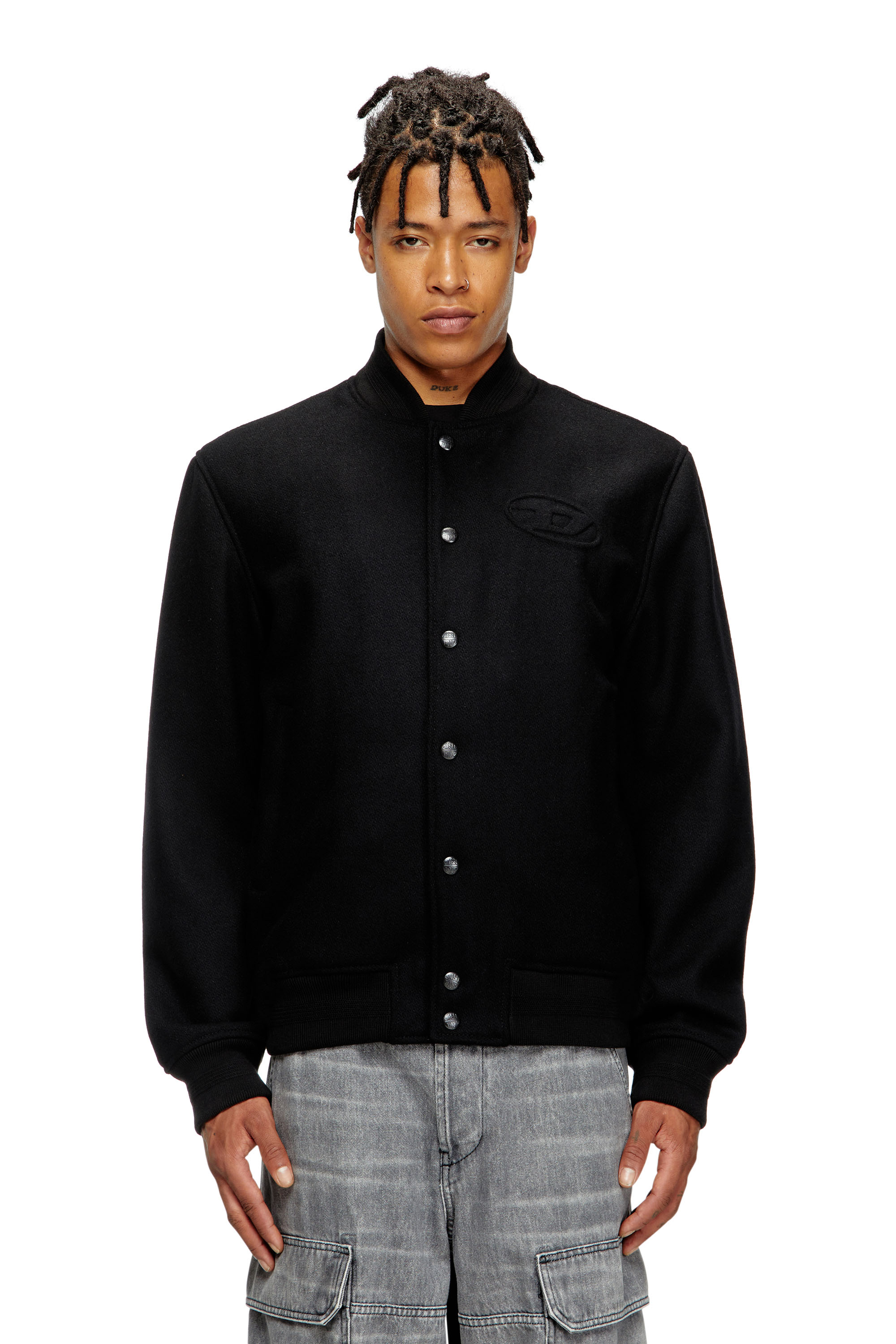 Diesel - J-ARRY, Bomber matelassé en mélange de laine Homme in Noir - 1