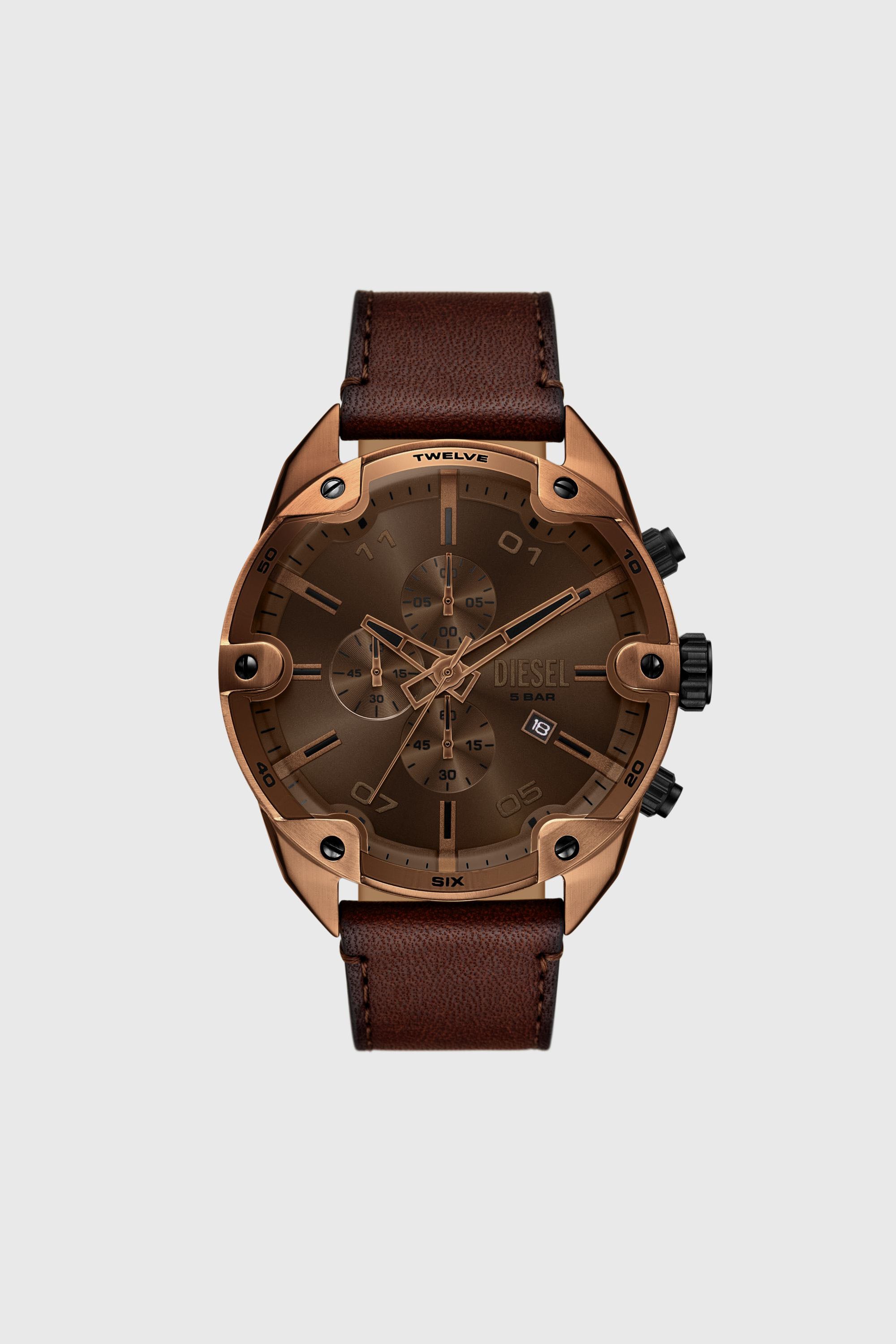 Diesel - DZ4698 WATCH, Montre Spiked en cuir marron Homme in Marron - 1