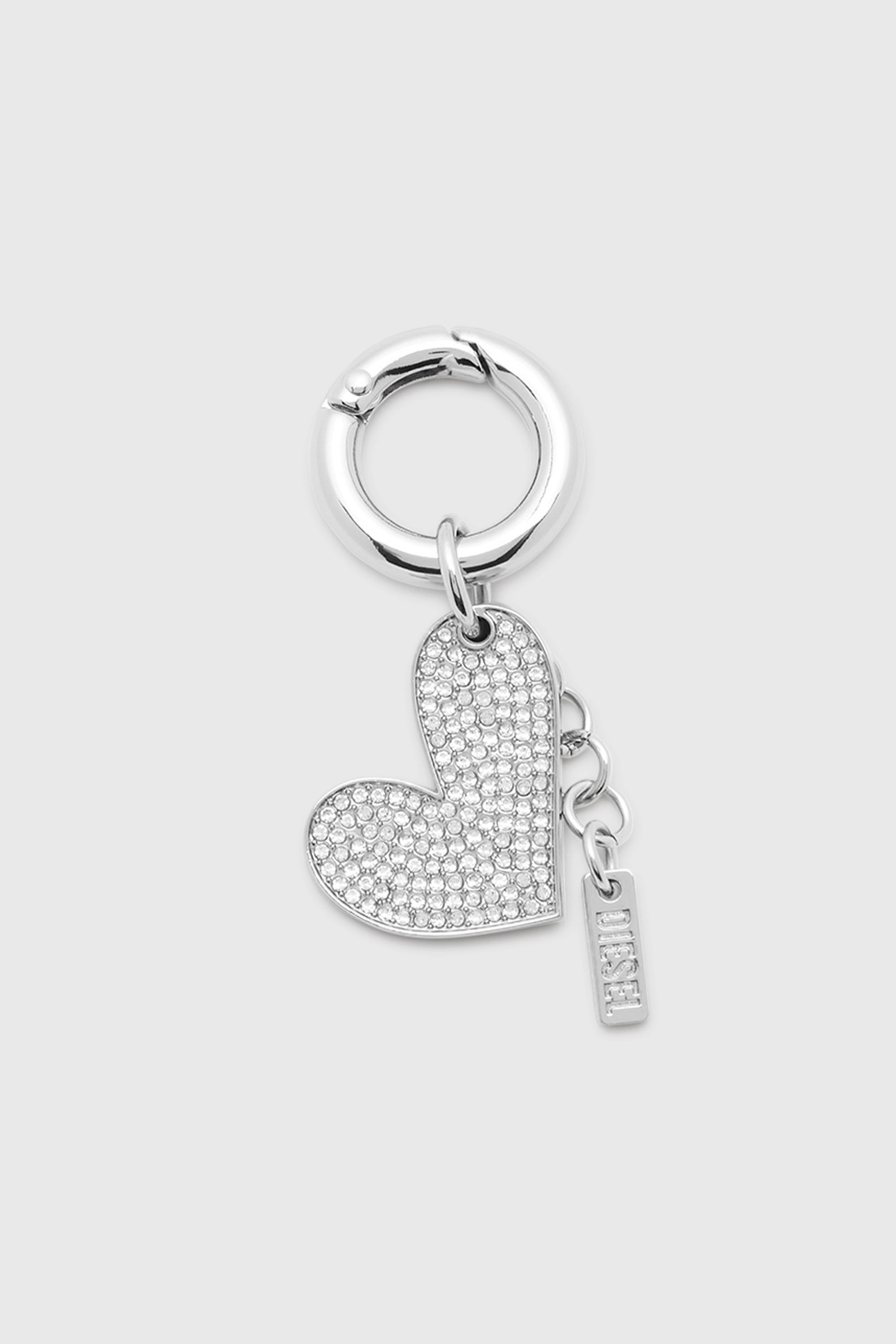 Diesel - CHARM-HEART, Breloque c&oelig;ur en m&eacute;tal avec strass Femme in Gris argent&eacute; - 1