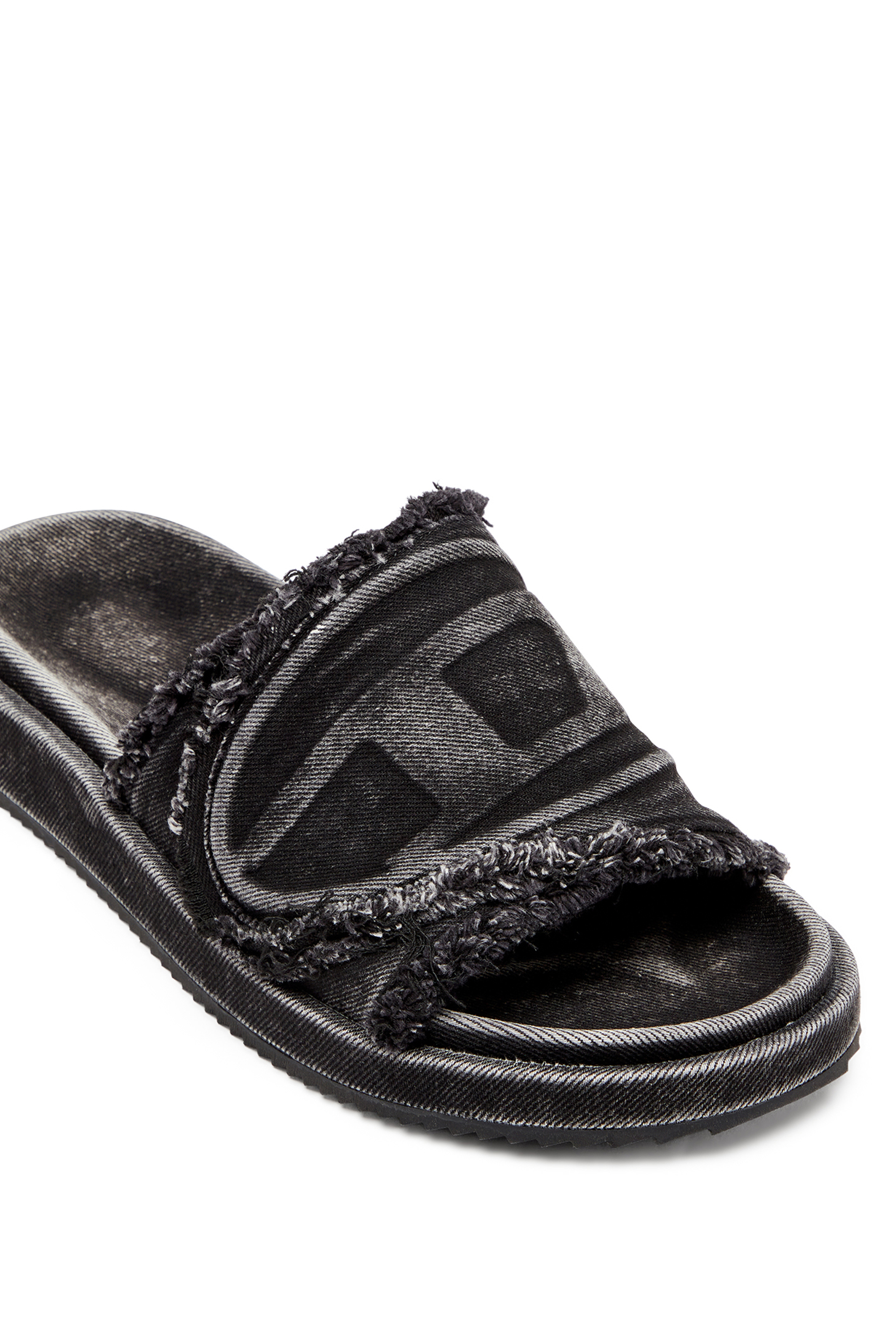 Diesel - SA-SLIDE D OVAL, Sa-Slide D-Claquettes en denim vieilli Mixte in Noir - 6