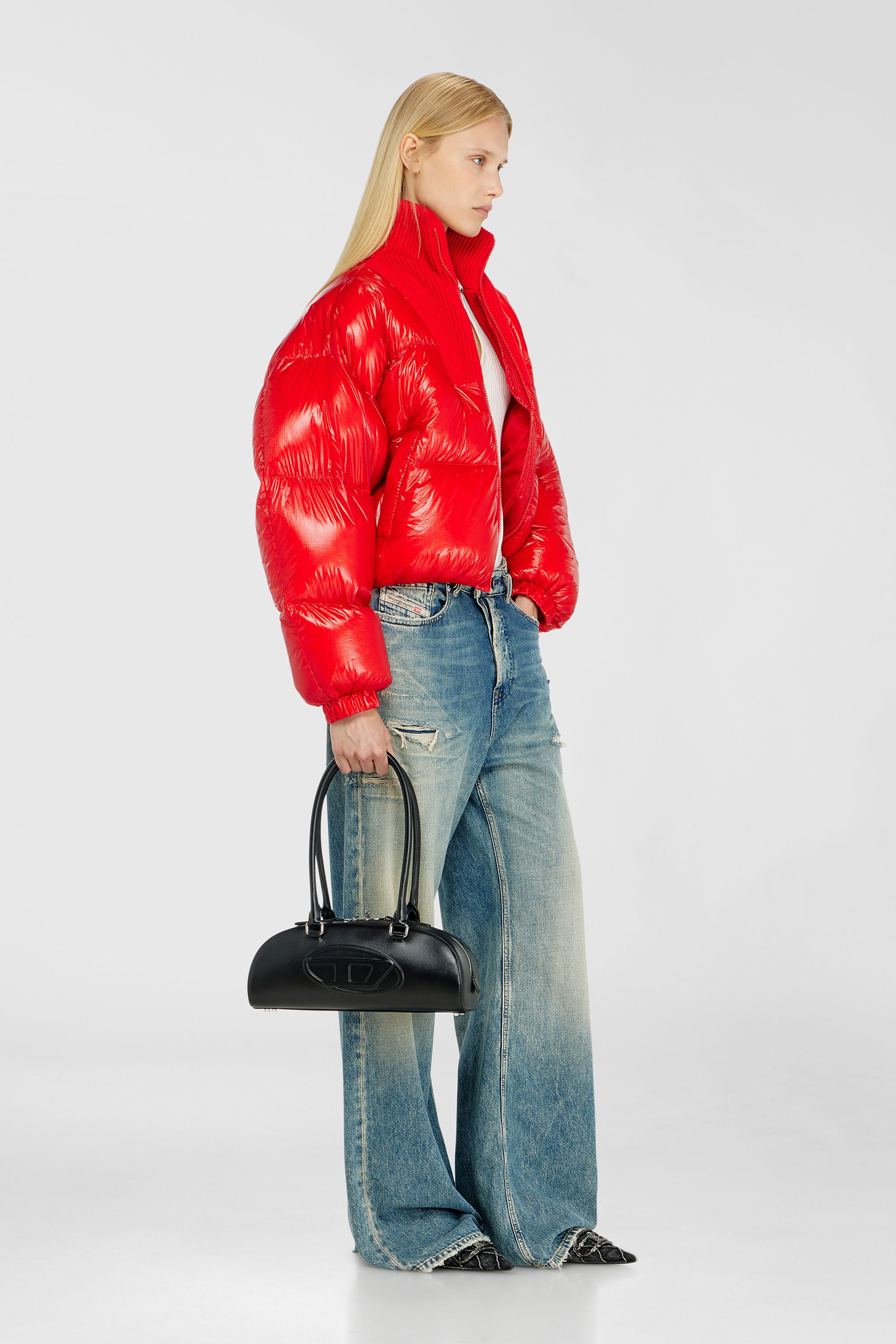 Diesel - W-ARRIOR, Doudoune en ripstop avec col en maille Femme in Rouge - 2