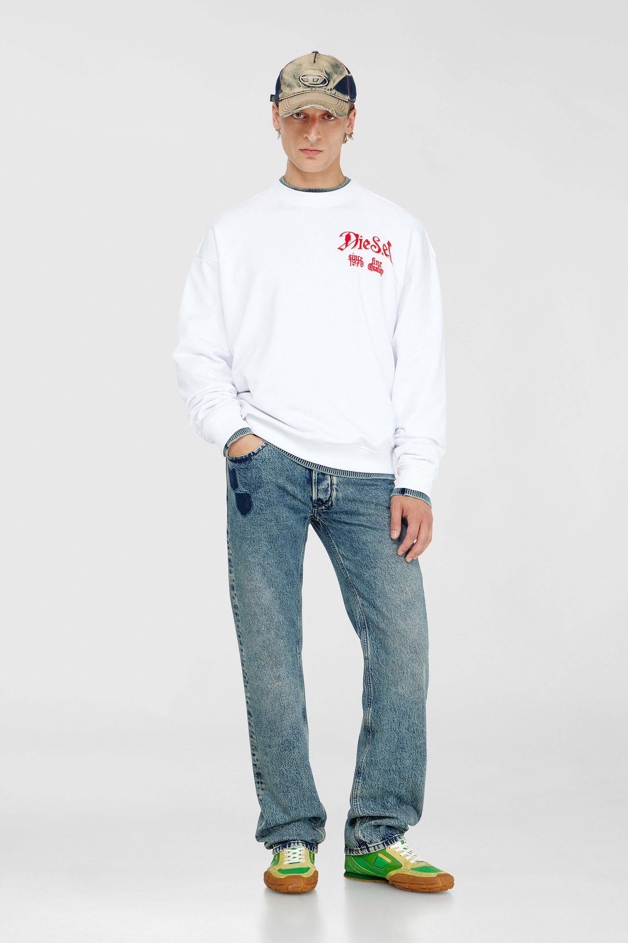 Diesel - S-BOXT-AA2, Sweat-shirt en coton avec motifs floqu&eacute;s Homme in Blanc - 2