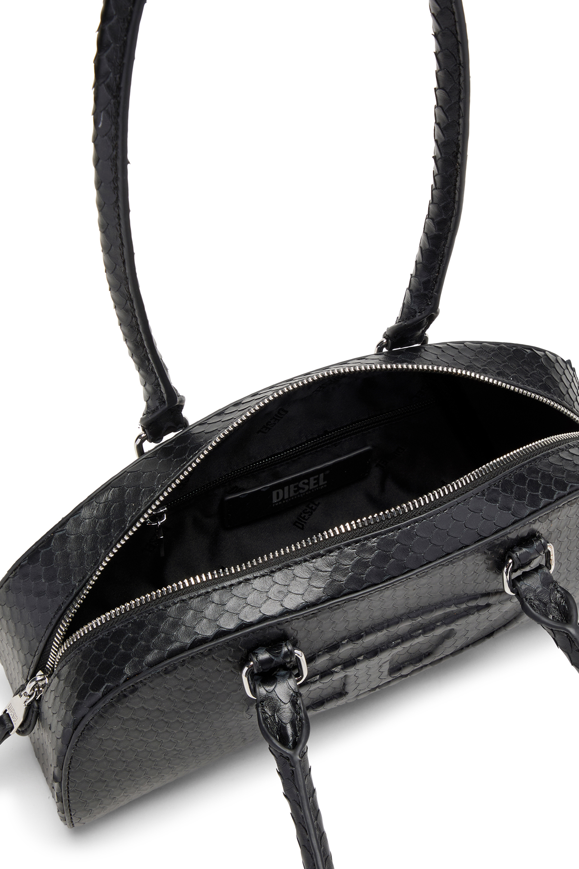 Diesel - 1DR DOME SHOULDER EW, 1DR Dome-Sac bowling allong&eacute; en cuir effet serpent Femme in Noir - 4
