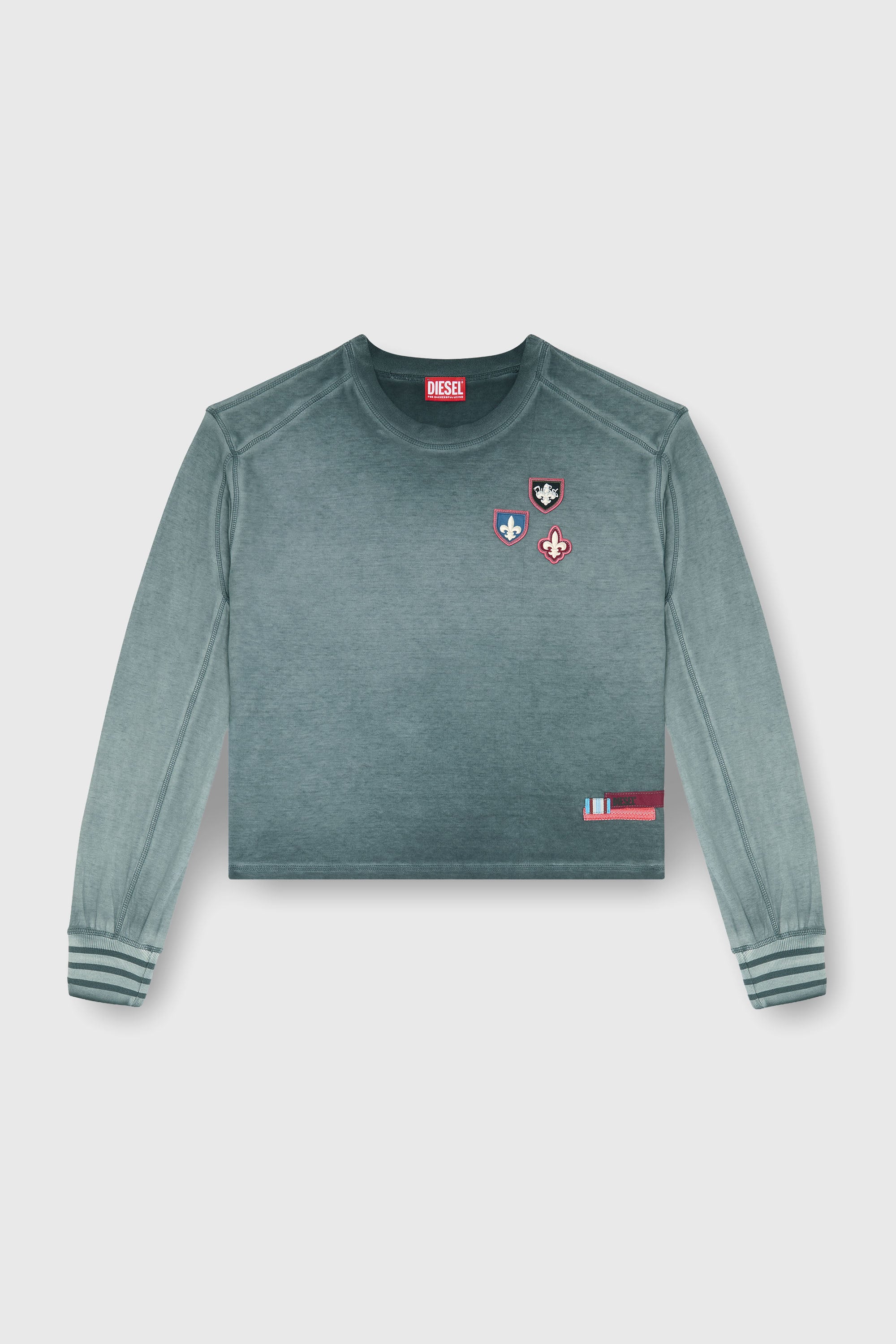 Diesel - T-BAWYE-LS, T-shirt avec patchs et empi&egrave;cements micro-waffle Femme in Vert - 2
