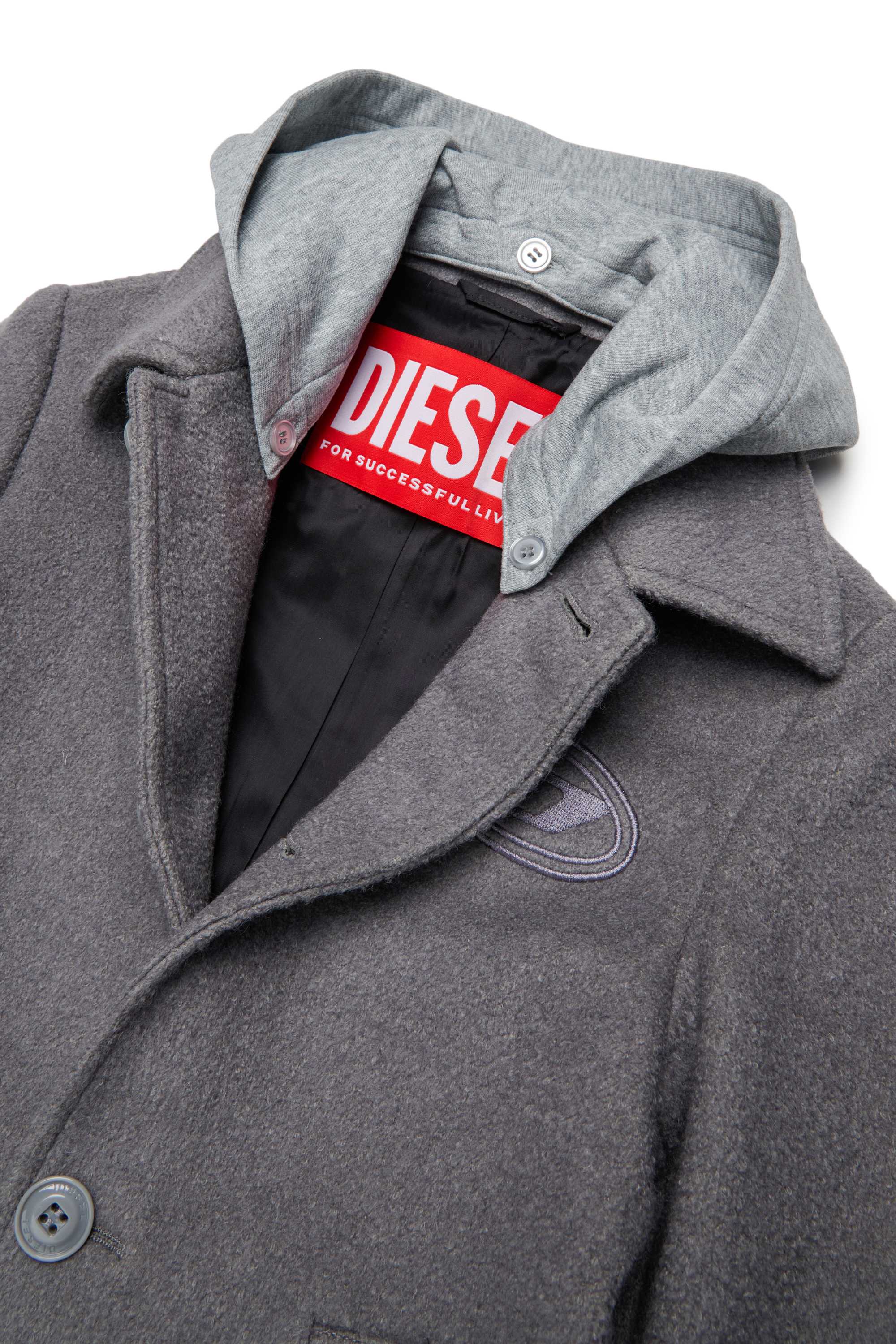 Diesel - JASTONEOUT, Manteau en laine m&eacute;lang&eacute;e avec capuche amovible Homme in Gris - 3