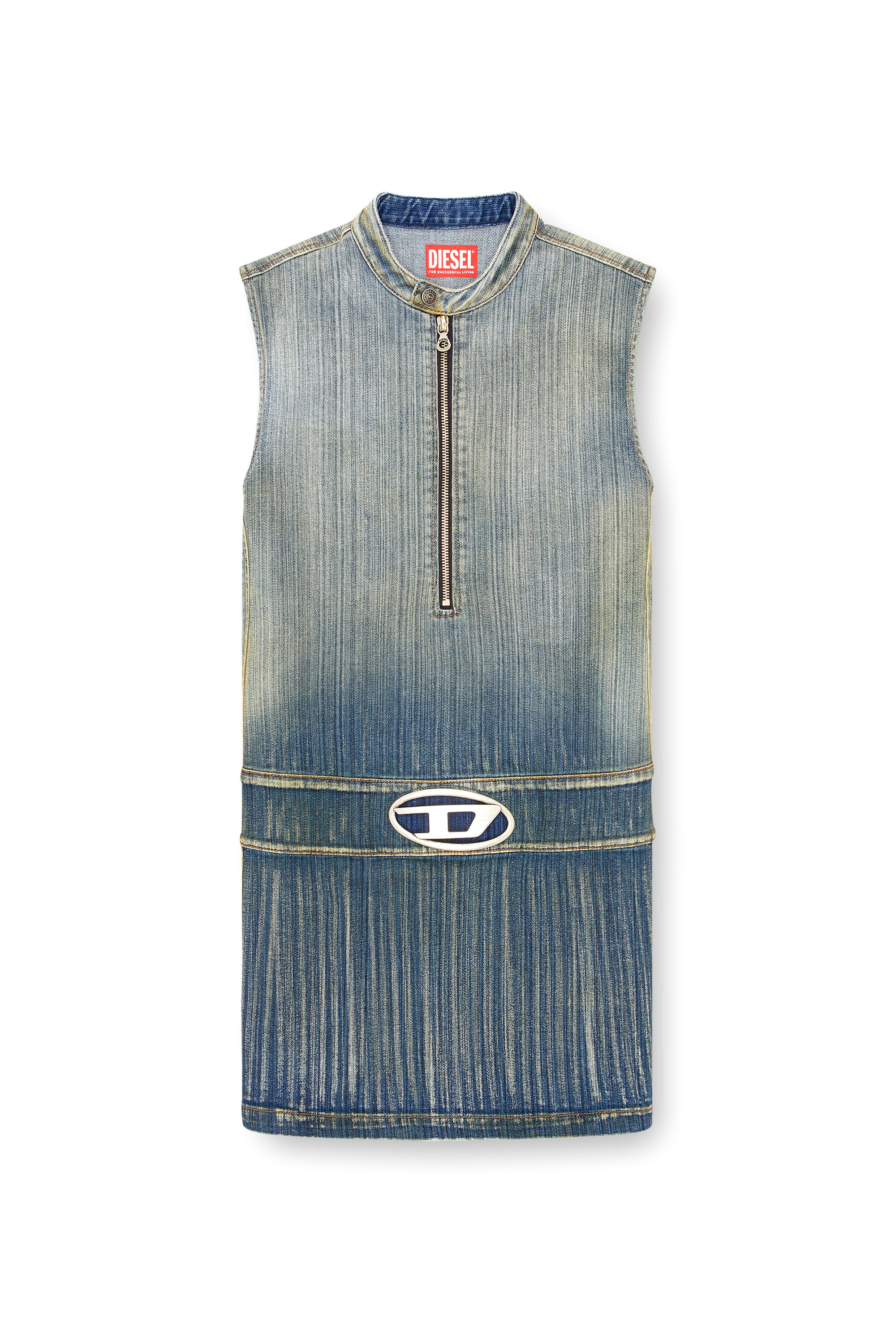 Diesel - DE-DAME-S, Femme Mini-robe en denim héritage strié in Bleu - Image 4