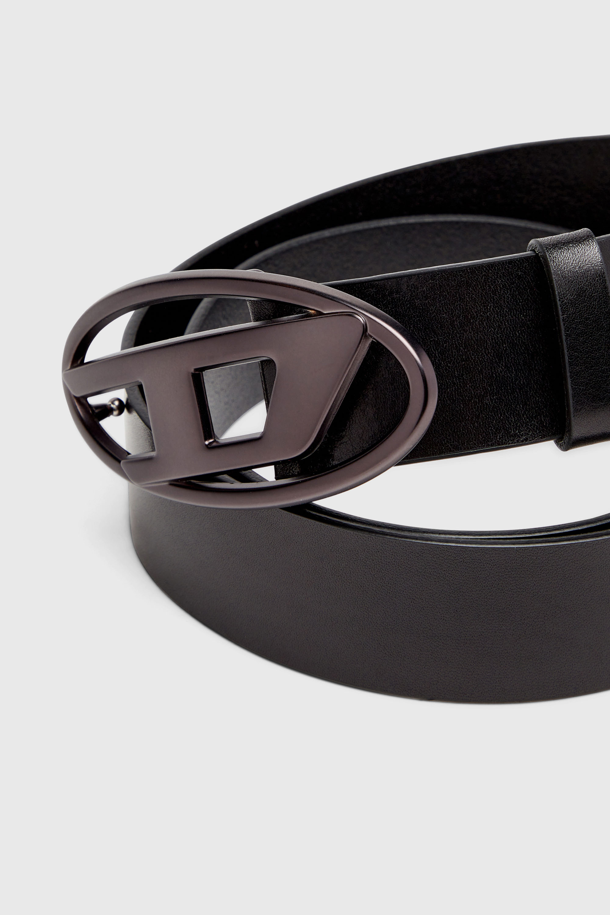Diesel - B-1DR, Ceinture 3.9 cm en cuir avec boucle Oval D m&eacute;tallis&eacute;e Mixte in Noir - 3