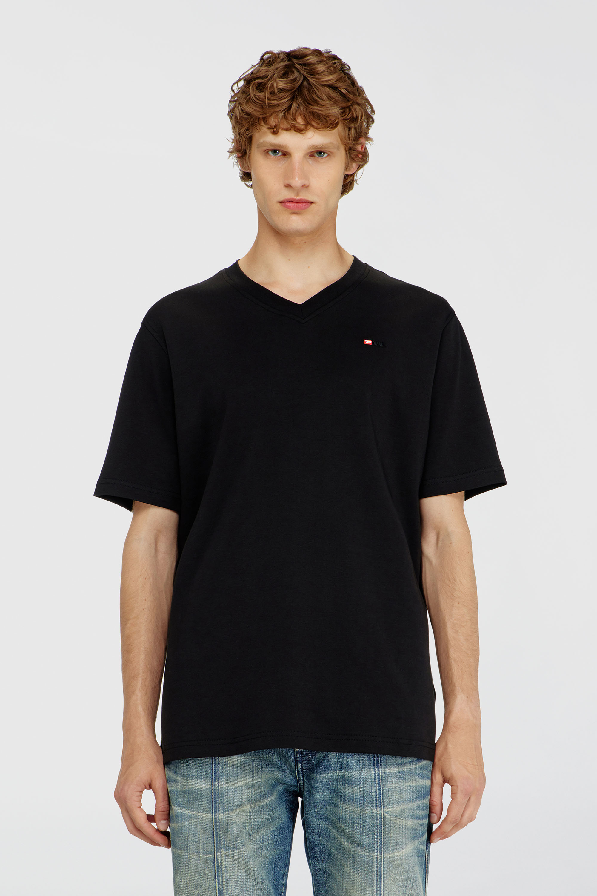 Diesel - T-ADJUST-V-MICRODIV, T-shirt &agrave; col en V avec micro logo brod&eacute; Homme in Noir - 1