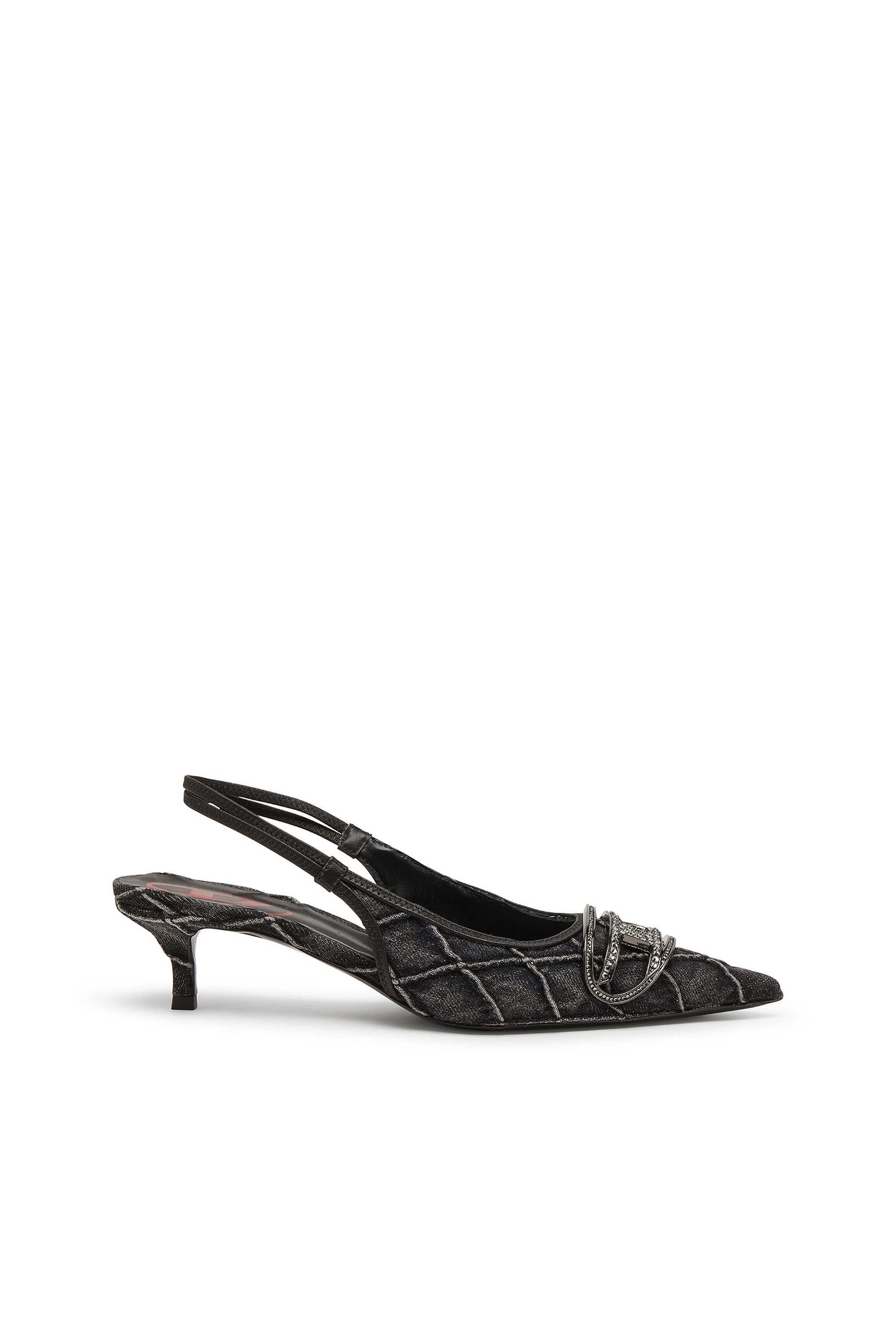 Diesel - D-VENUS SB 40, D-Venus-Crystal-logo escarpins en denim matelassé à bride arrière Femme in Noir - 1