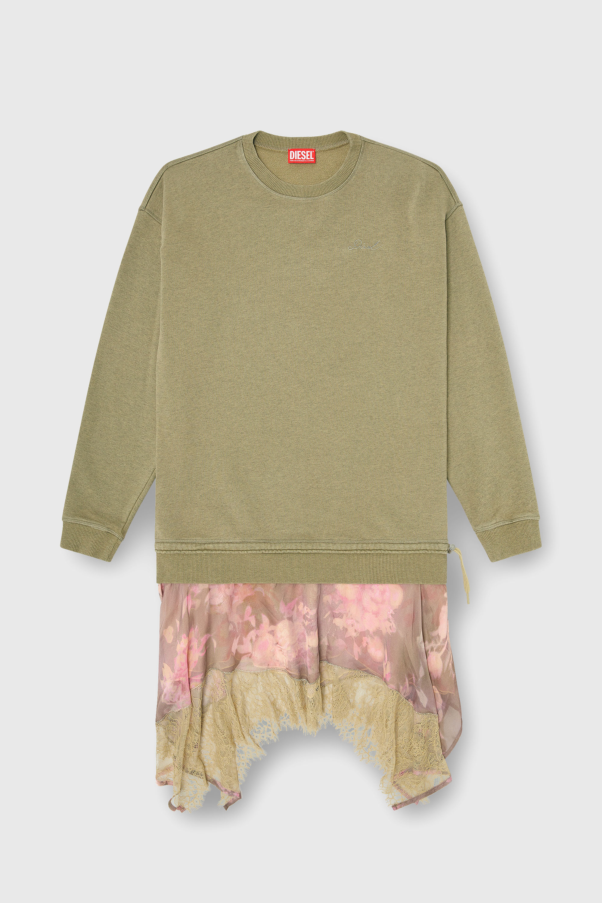 Diesel - D-ORELY, Robe sweat avec jupe &agrave; demi-longueur en chiffon et dentelle Femme in Polychrome - 1