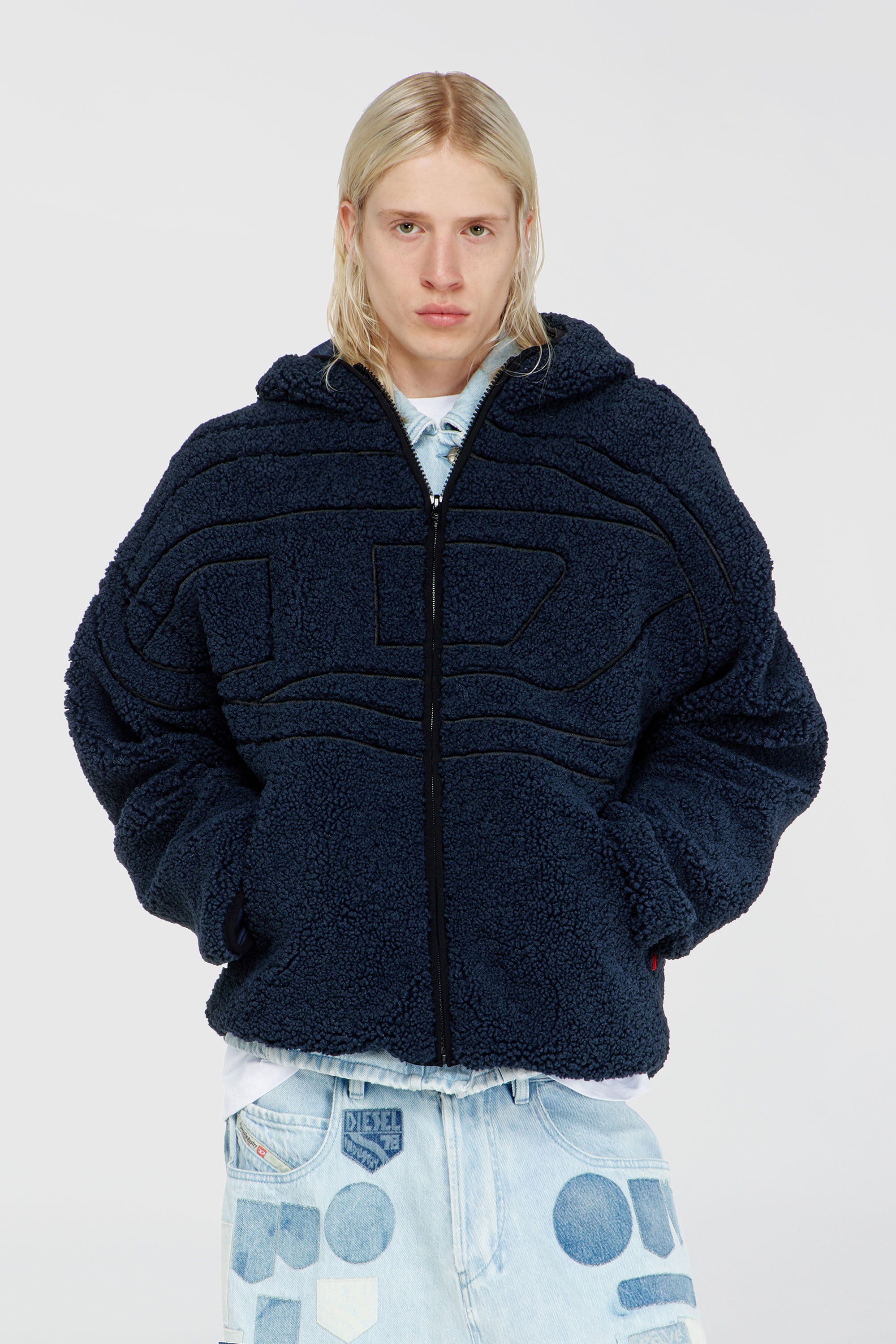 Diesel - S-ZAT, Veste &agrave; capuche en peluche Homme in Bleu - 1