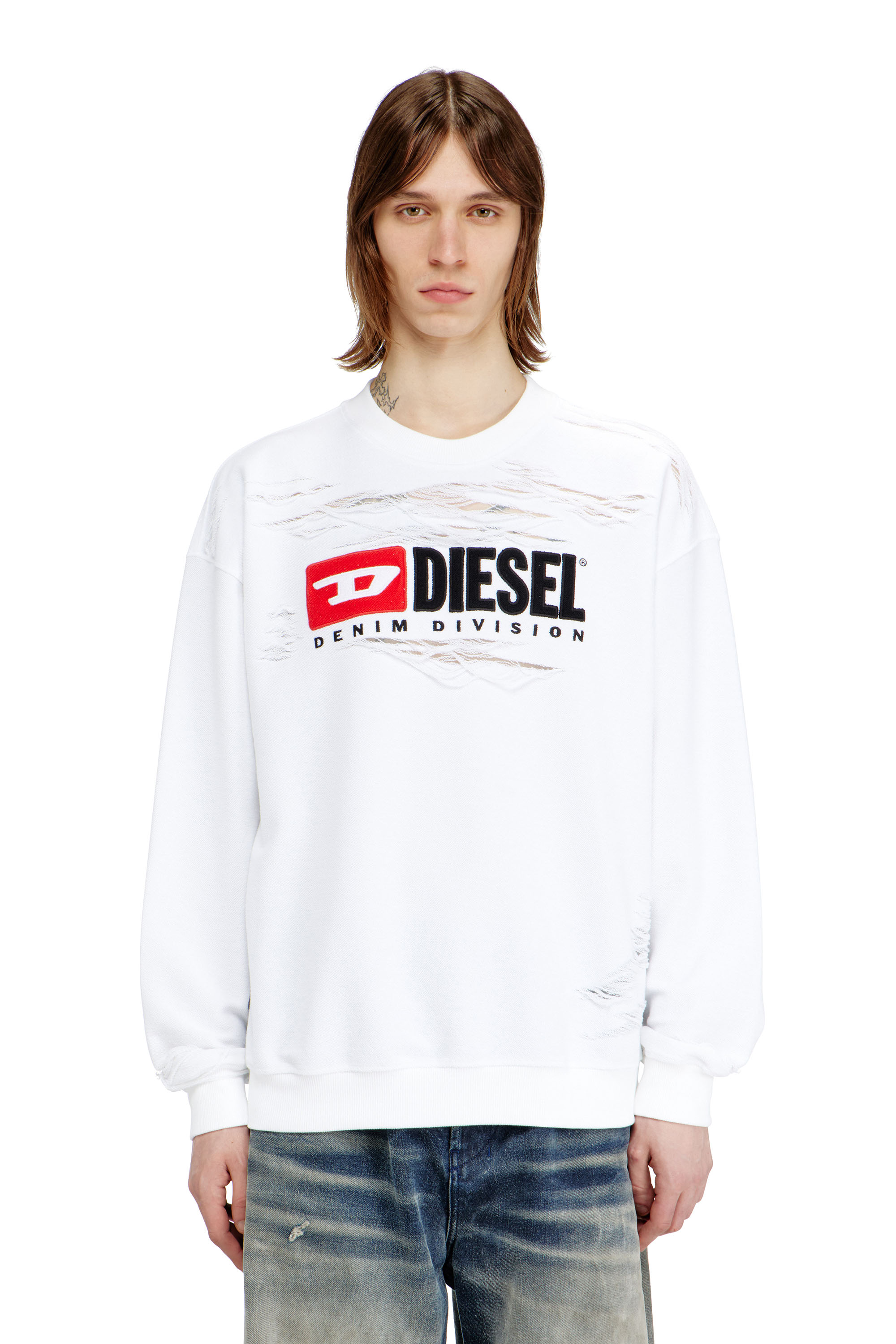 Diesel - S-BOXT-V1, Sweat-shirt avec fils flottants d&eacute;vor&eacute;s Homme in ToBeDefined - 1