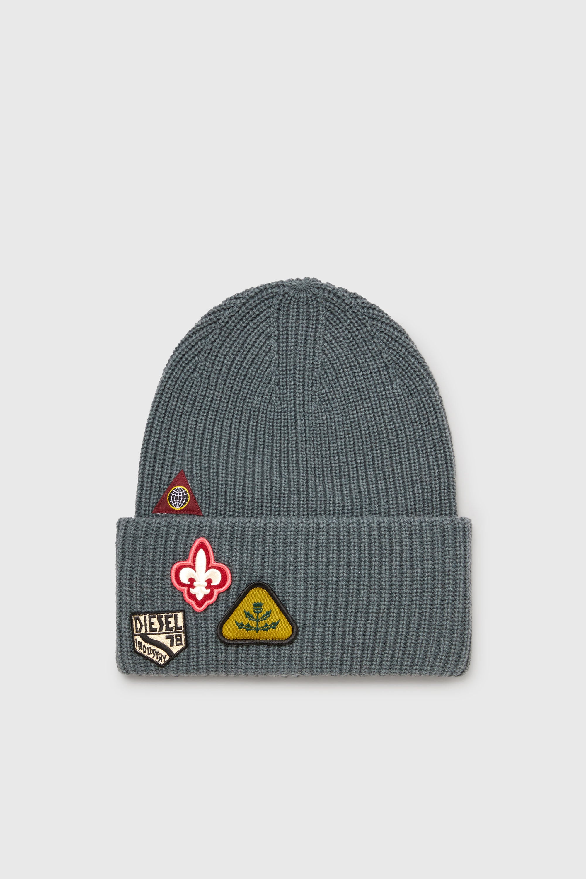 Diesel - K-PHAT, Bonnet en laine avec patchs logo Mixte in Gris - 1