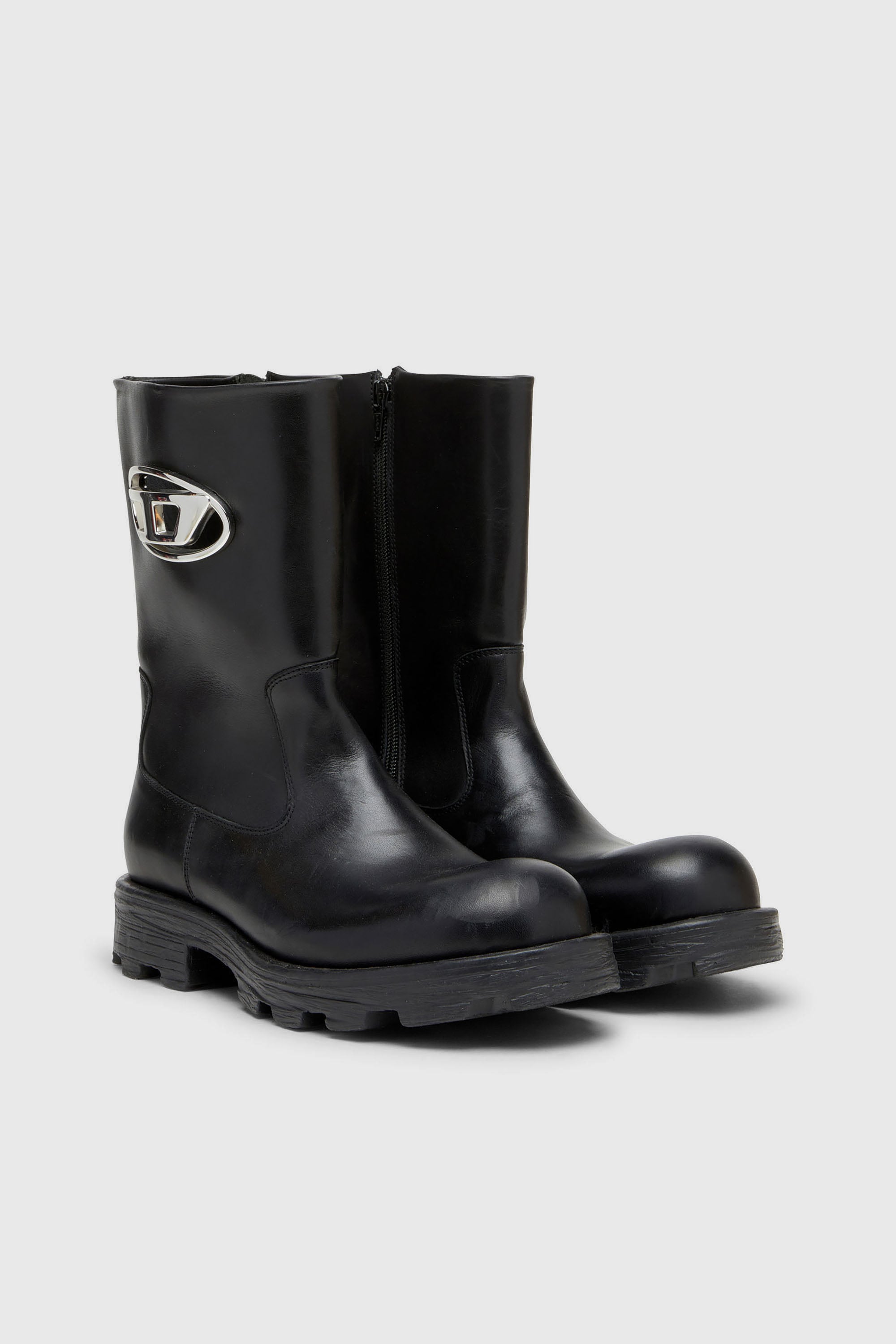 Diesel - D-HAMMER BKR D W, D-Hammer-Bottes en cuir d&eacute;coup&eacute;es avec ferrures &agrave; logo Femme in Noir - 2