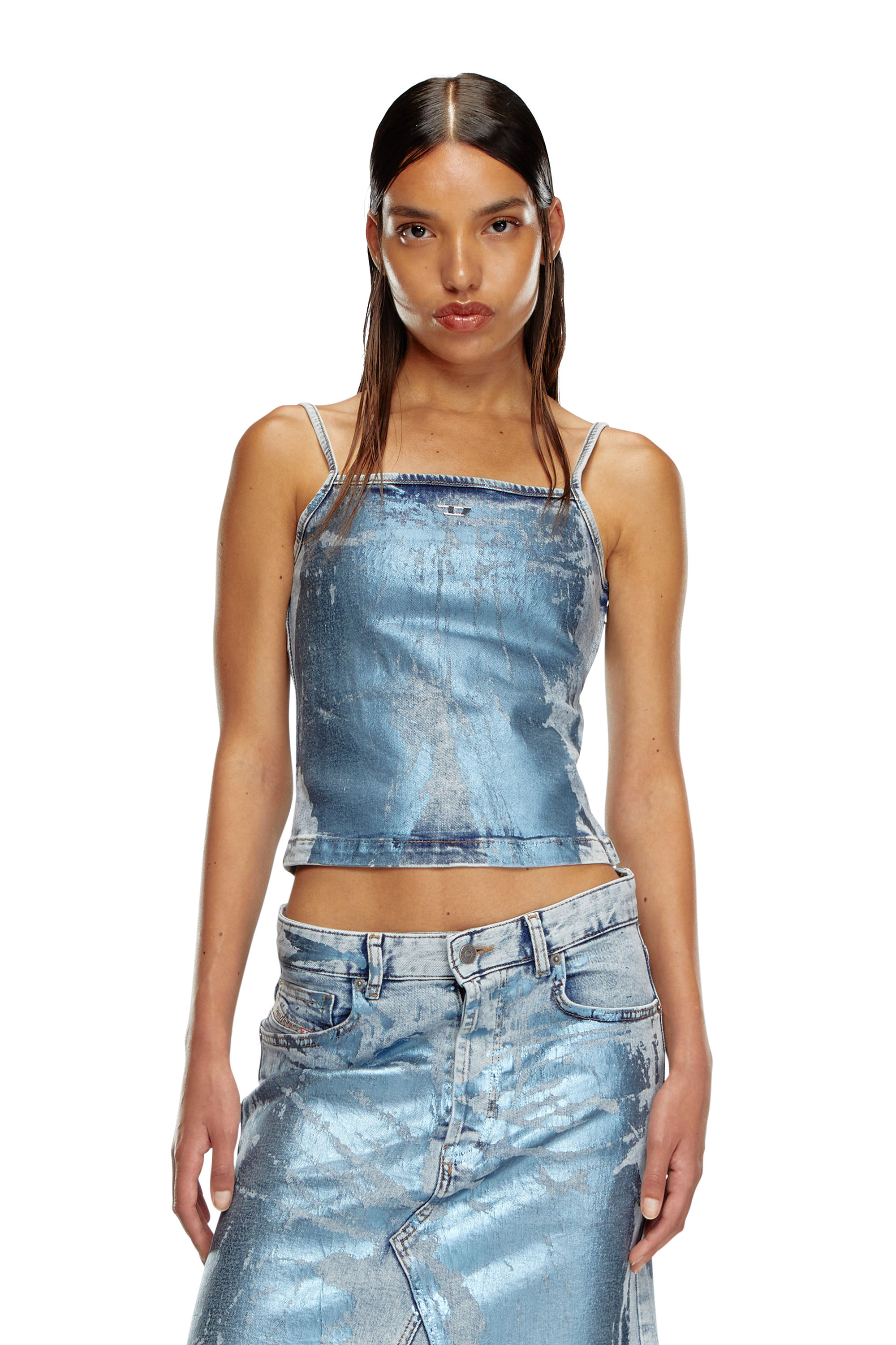 Diesel - DE-ILA-S, Top &agrave; bretelles en denim aux couleurs pop Femme in Bleu - 3