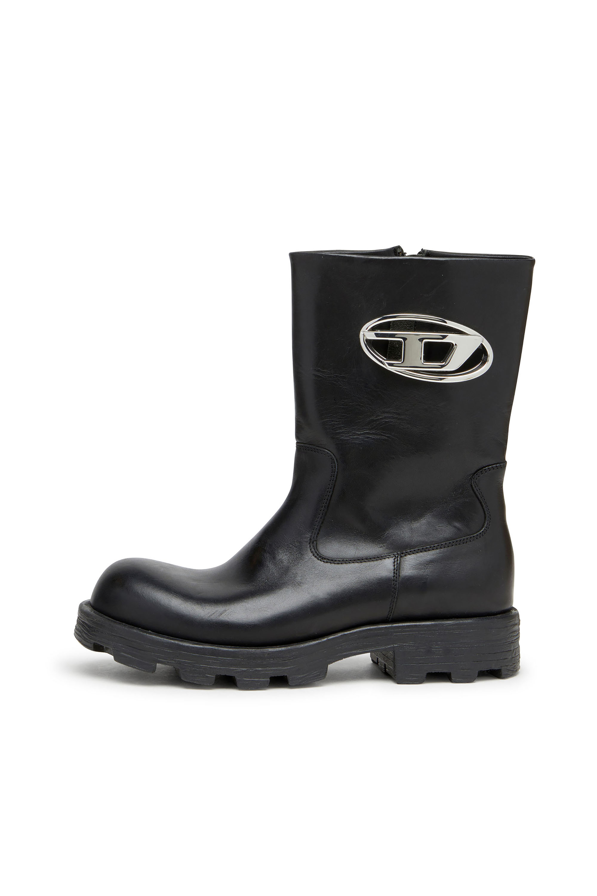 Diesel - D-HAMMER BKR D W, D-Hammer-Bottes en cuir découpées avec ferrures à logo Femme in Noir - 2