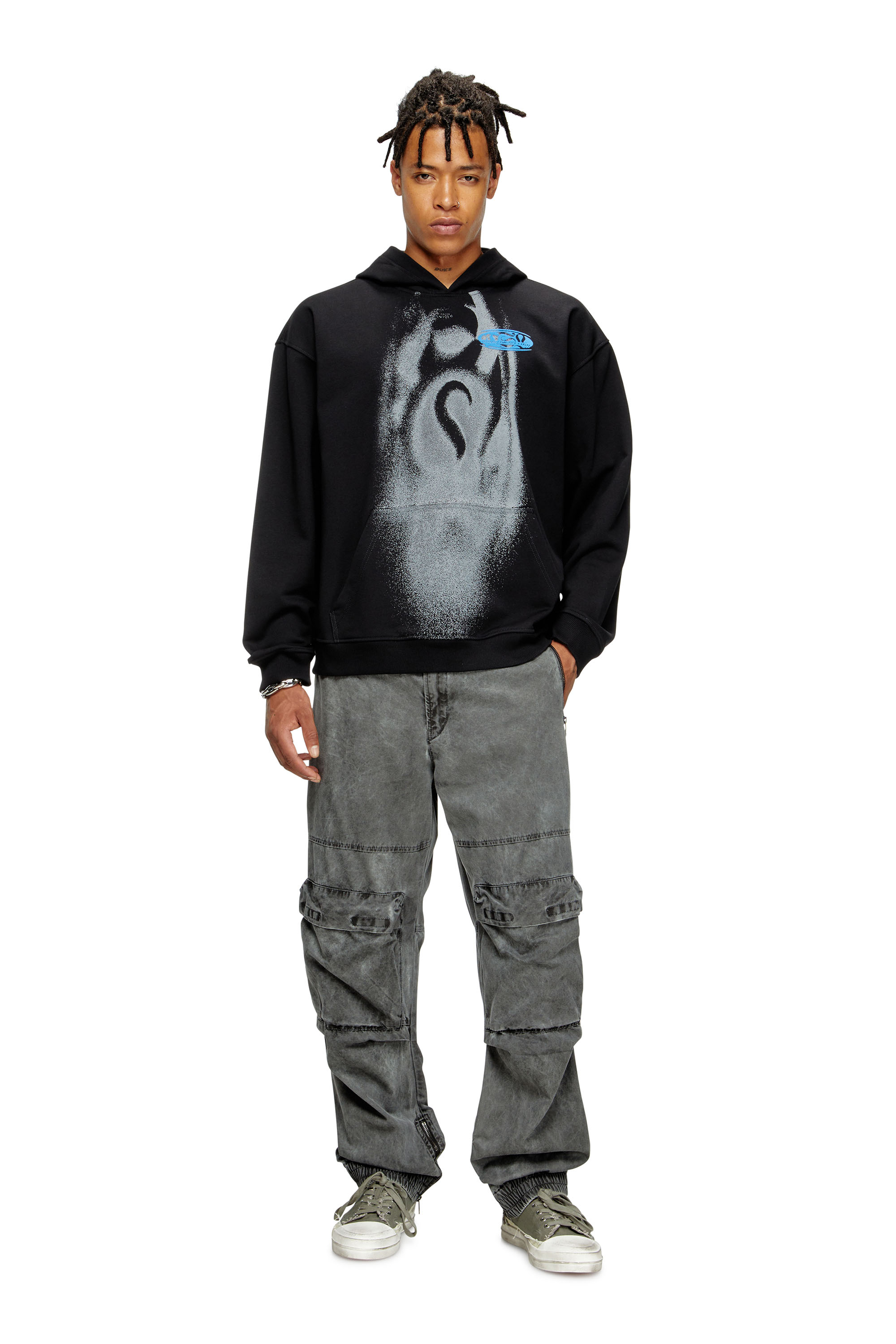 Diesel - S-BOXT-HOOD-T3, Sweat-shirt à capuche avec imprimé effet spray Homme in Noir - 3